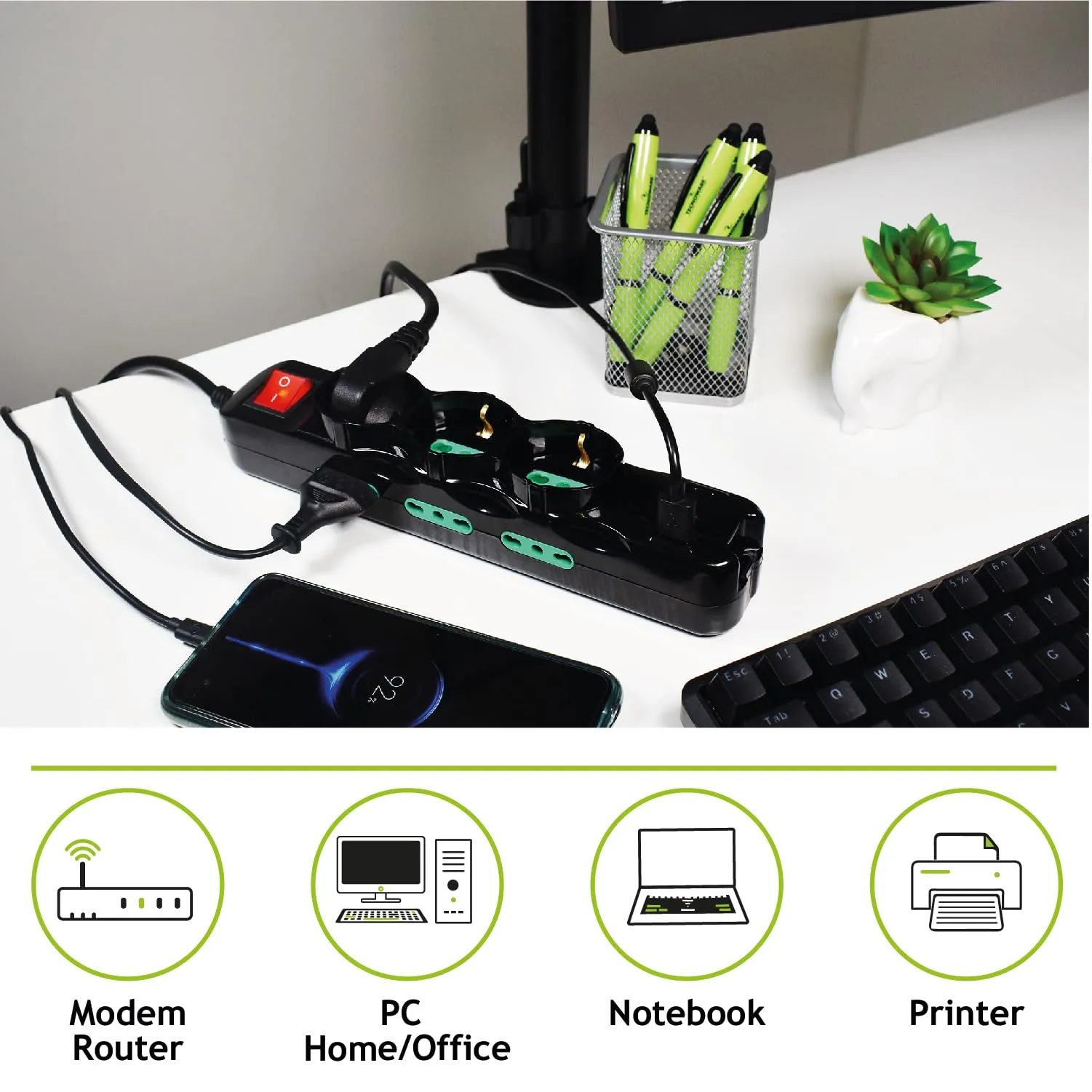 Tecnoware Power Systems Multipresa Power Cleaner 9, 3 Prese Schuko/Italia 10/16A, 6 Prese Italia 10/16A, USB-A e USB-C Quick Charger 3.0, Nero - immagine 5