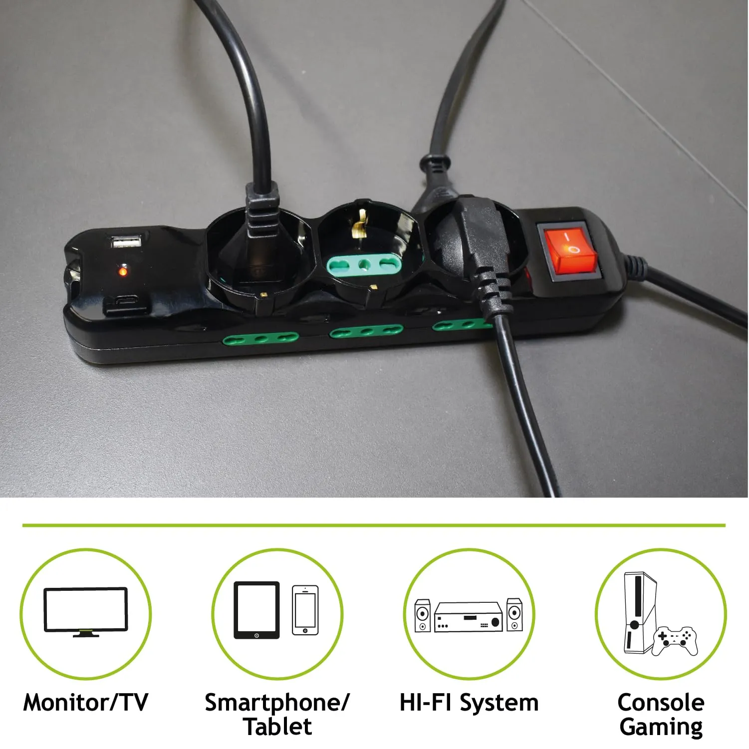 Tecnoware Power Systems Multipresa Power Cleaner 9, 3 Prese Schuko/Italia 10/16A, 6 Prese Italia 10/16A, USB-A e USB-C Quick Charger 3.0, Nero - immagine 6