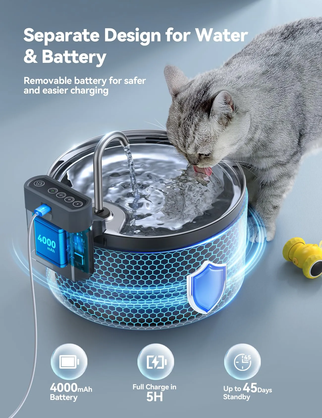 FEELNEEDY Fontanella per Gatti senza Fili 3,5L con Sensore di Movimento, Acciaio Inox e ABS, Nero, FN-W08L - immagine 6