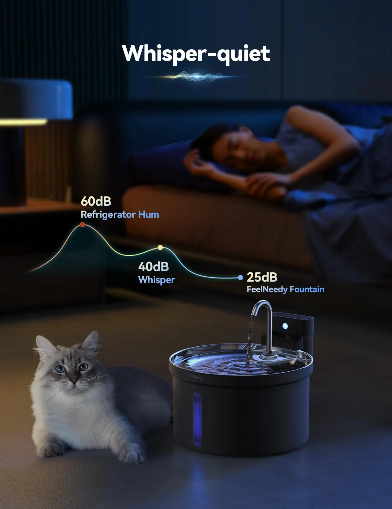 FEELNEEDY Fontanella per Gatti senza Fili 3,5L con Sensore di Movimento, Acciaio Inox e ABS, Nero, FN-W08L - immagine 7