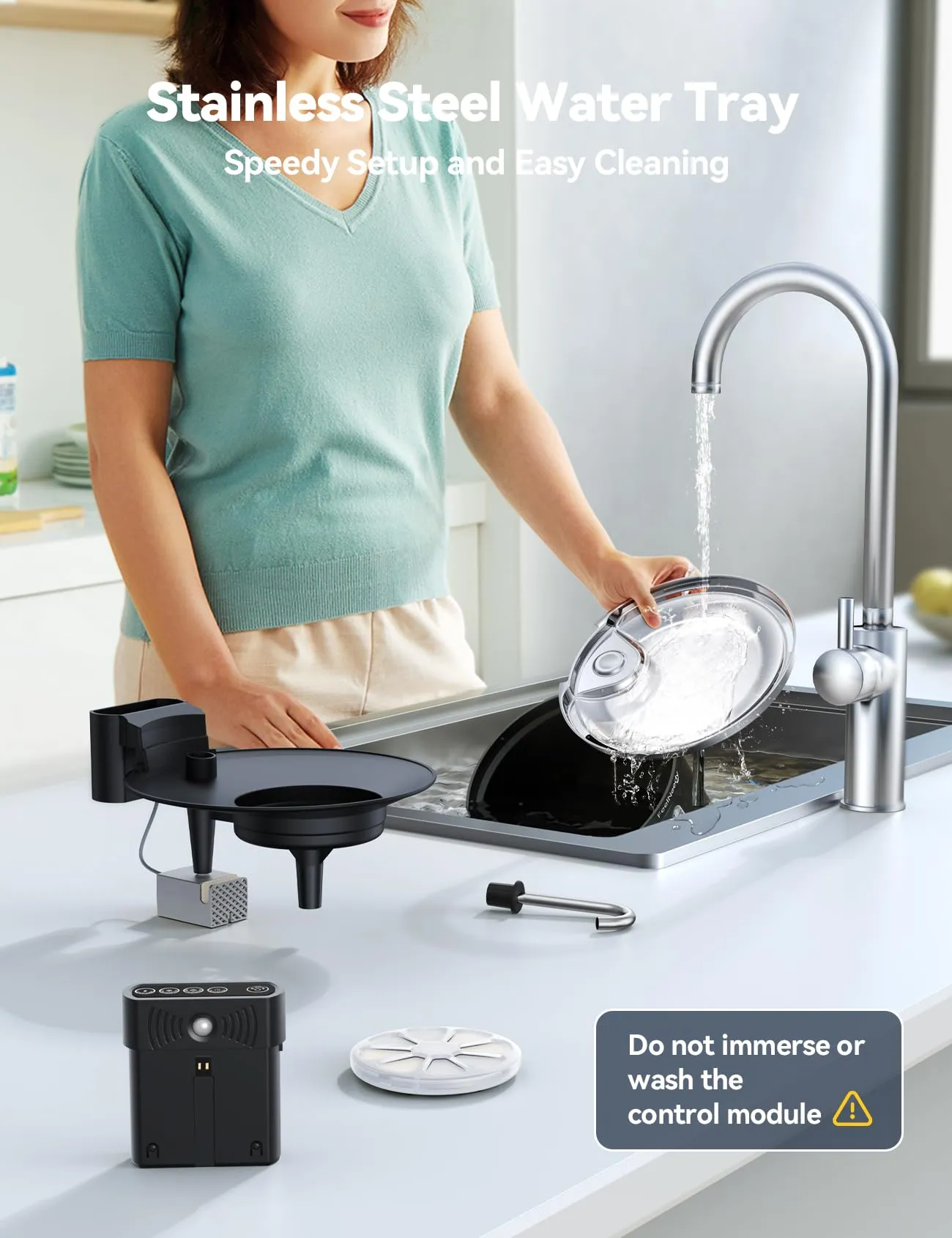 FEELNEEDY Fontanella per Gatti senza Fili 3,5L con Sensore di Movimento, Acciaio Inox e ABS, Nero, FN-W08L - immagine 8