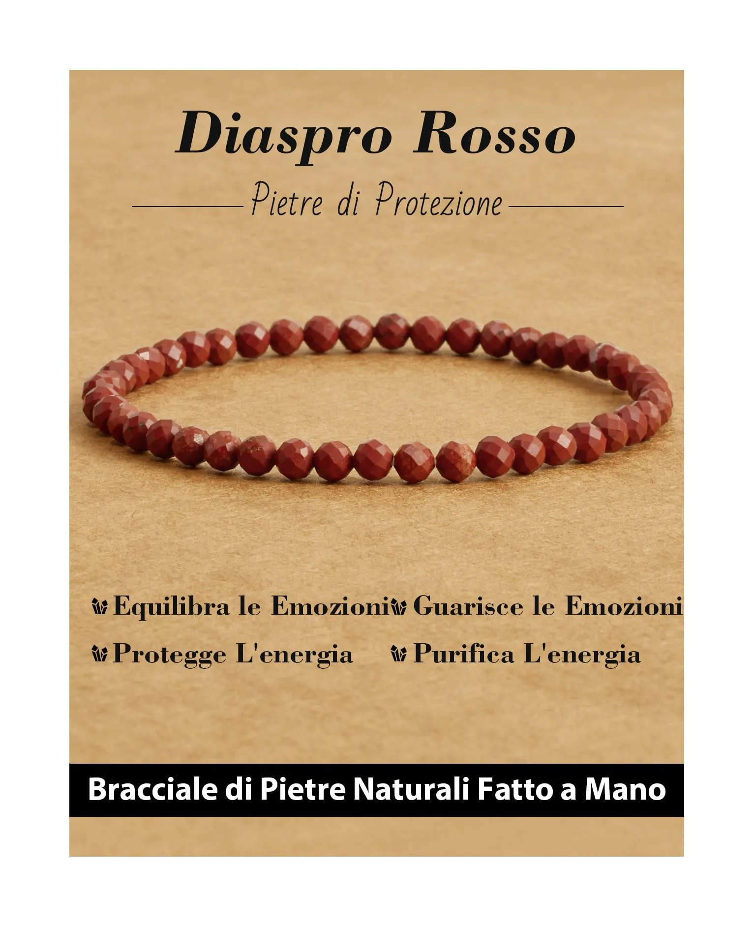 Landorilo Bracciale in Pietra Naturale Diaspro Rosso, 4 mm - immagine 1