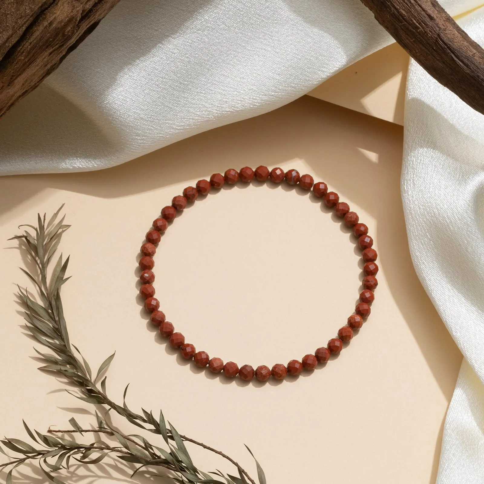 Landorilo Bracciale in Pietra Naturale Diaspro Rosso, 4 mm - immagine 3