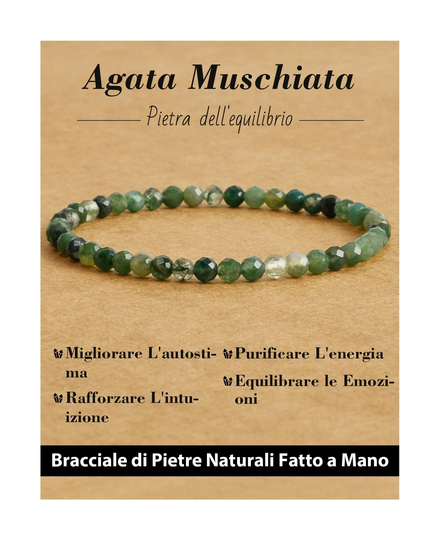 Landorilo Bracciale in Agata Muschiata Sfaccettata 4 mm - immagine 1