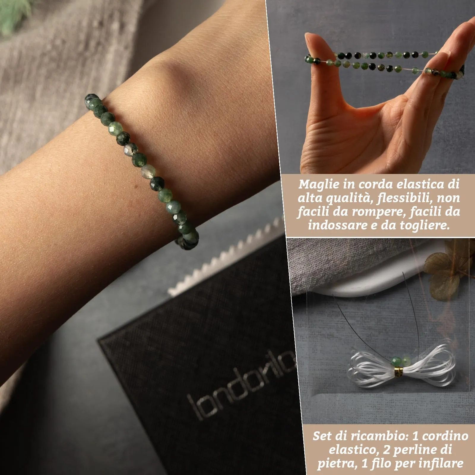 Landorilo Bracciale in Agata Muschiata Sfaccettata 4 mm - immagine 5