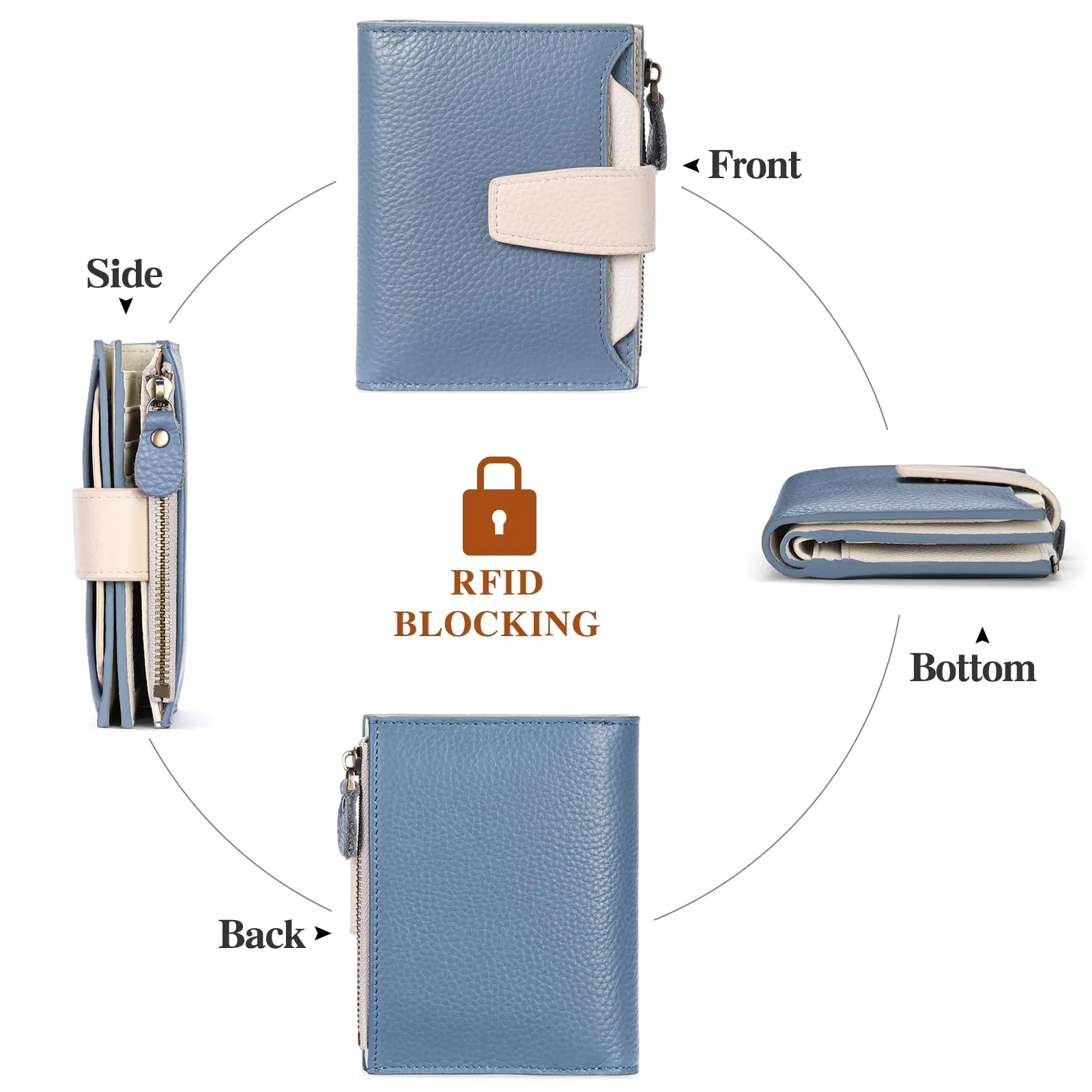 SENDEFN Portafoglio Donna in Pelle Vera Piccolo con RFID, 14 Slot Carte e Portamonete con Cerniera - immagine 3