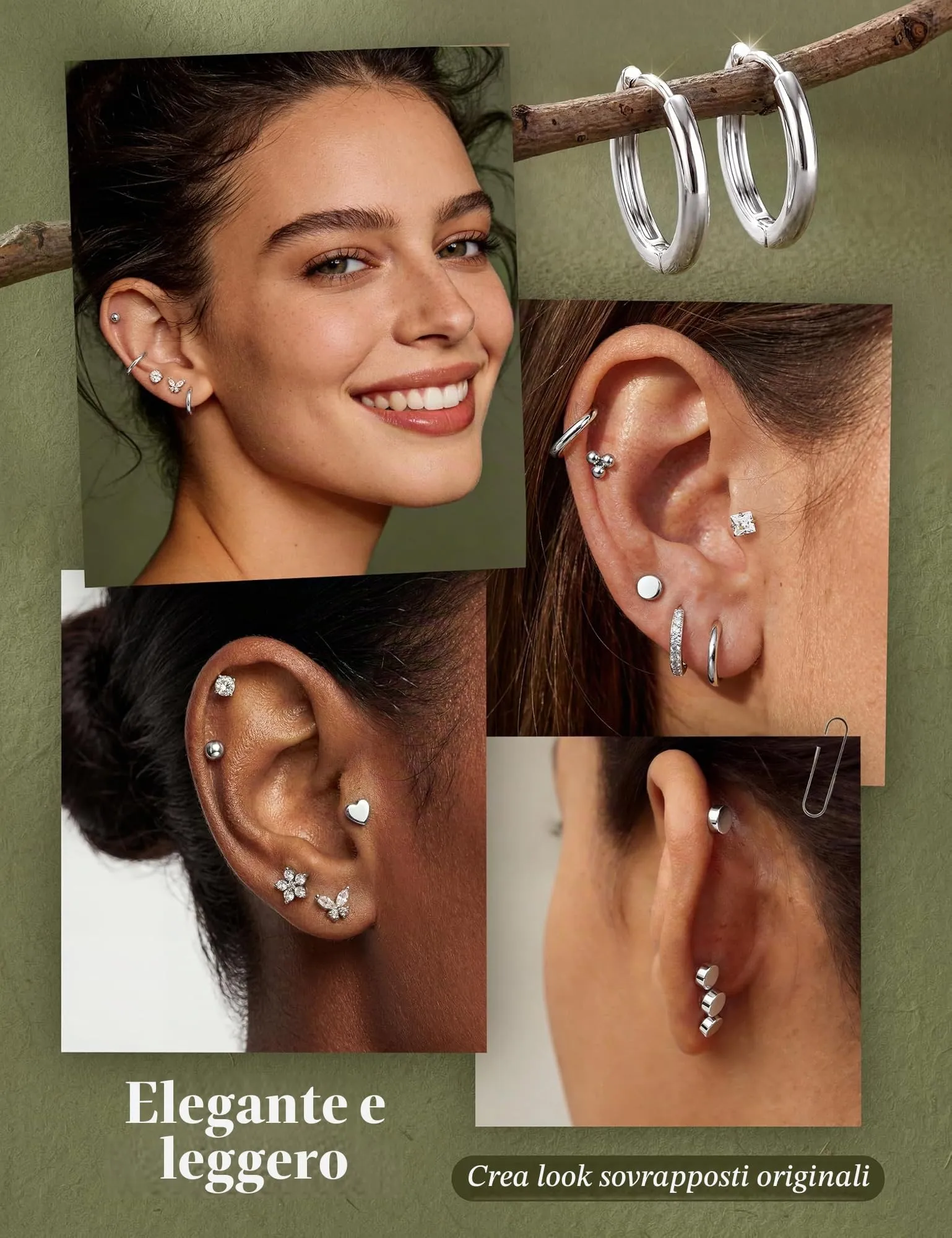 Diamday Set 12 Paia Orecchini Donna in Acciaio Chirurgico Placcati Oro 14K per Helix, Cartilagine e Piercing Multipli - immagine 4