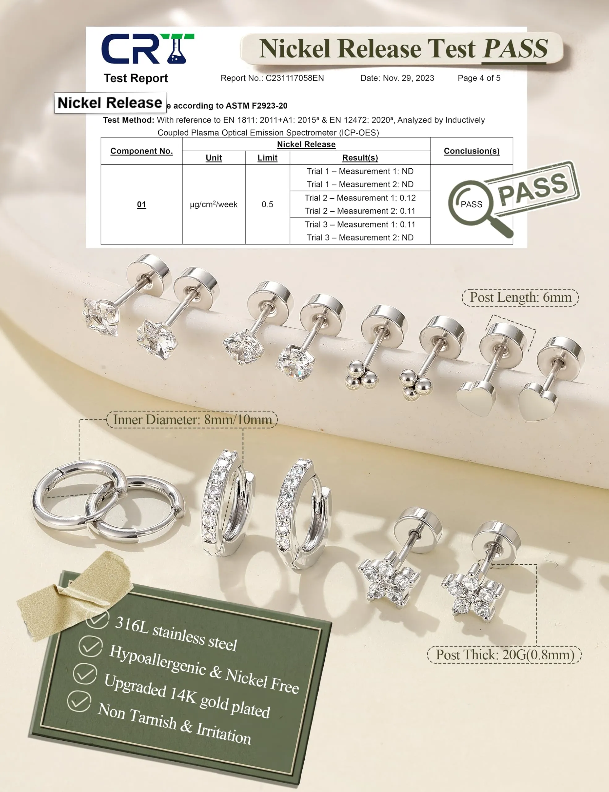 Diamday Set 12 Paia Orecchini Donna in Acciaio Chirurgico Placcati Oro 14K per Helix, Cartilagine e Piercing Multipli - immagine 5