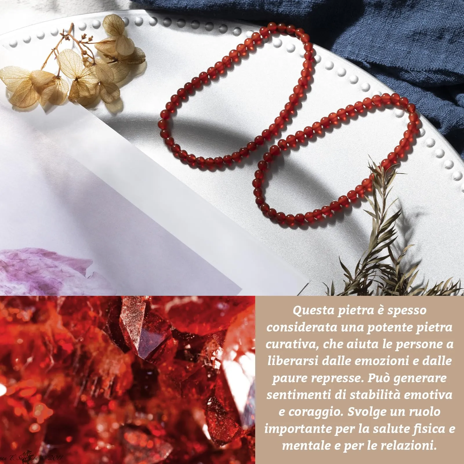 Landorilo Bracciale in Pietra Naturale Calcedonio Rosso, 4 mm, Set da 2 - immagine 3