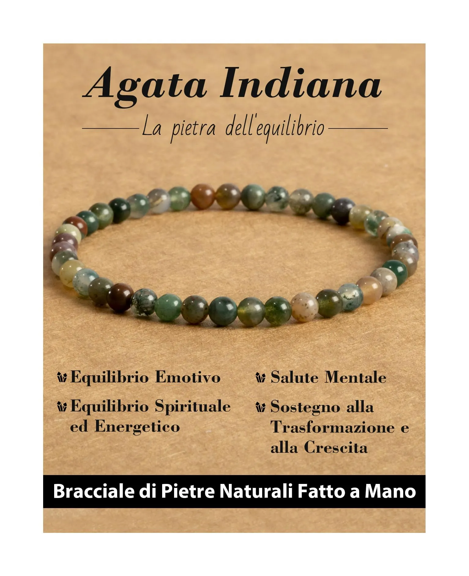Landorilo Bracciale in Agata Indiana, Pietra Naturale 4 mm, 18-19 cm - immagine 1