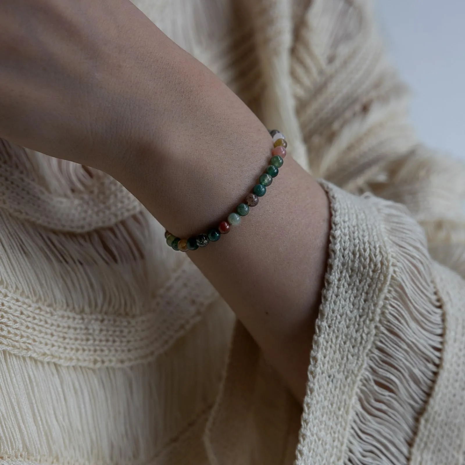 Landorilo Bracciale in Agata Indiana, Pietra Naturale 4 mm, 18-19 cm - immagine 2