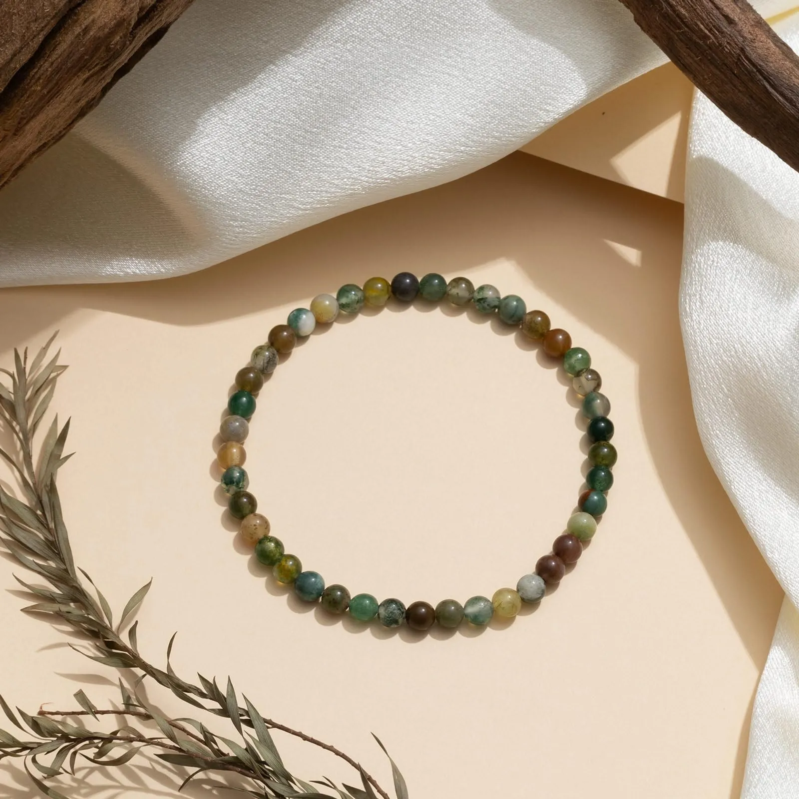 Landorilo Bracciale in Agata Indiana, Pietra Naturale 4 mm, 18-19 cm - immagine 3