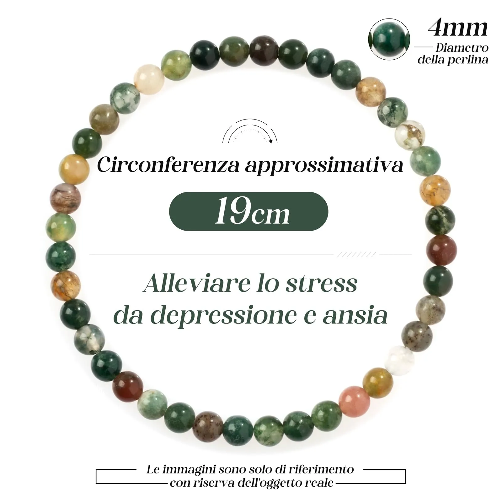 Landorilo Bracciale in Agata Indiana, Pietra Naturale 4 mm, 18-19 cm - immagine 4