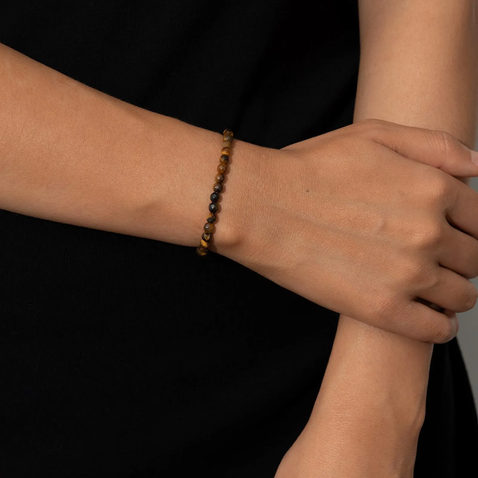 Landorilo Bracciale in Pietra Naturale Occhio di Tigre Giallo, 4 mm - immagine 2