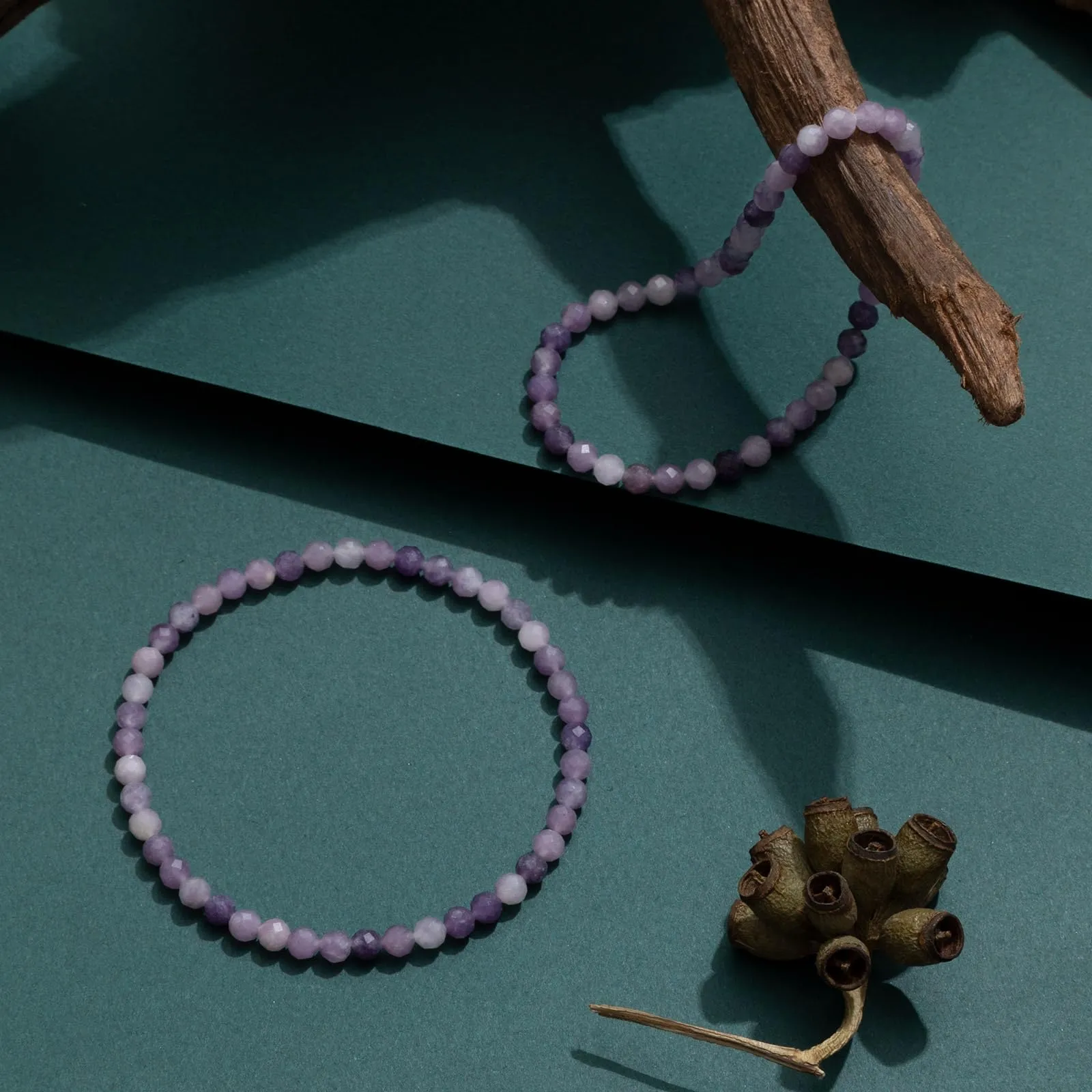 Landorilo Bracciale in Calcedonio Lavanda, Pietra Naturale Sfaccettata 4 mm, Set da 2 Pezzi - immagine 3
