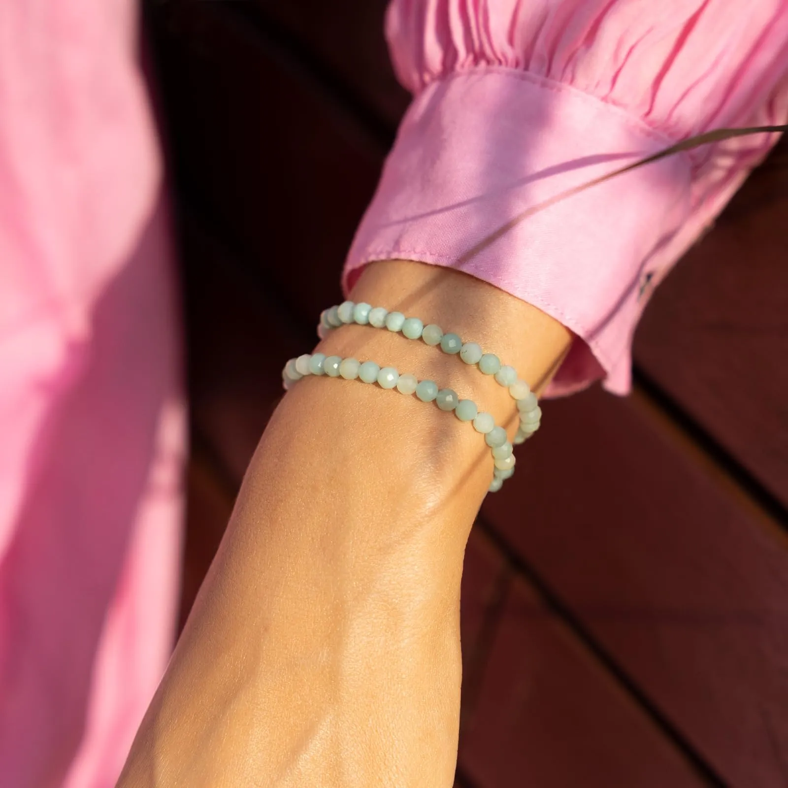 Landorilo Bracciale in Pietra Naturale Amazzonite Blu, 4 mm, 18-19 cm, Set da 2 pezzi - immagine 2