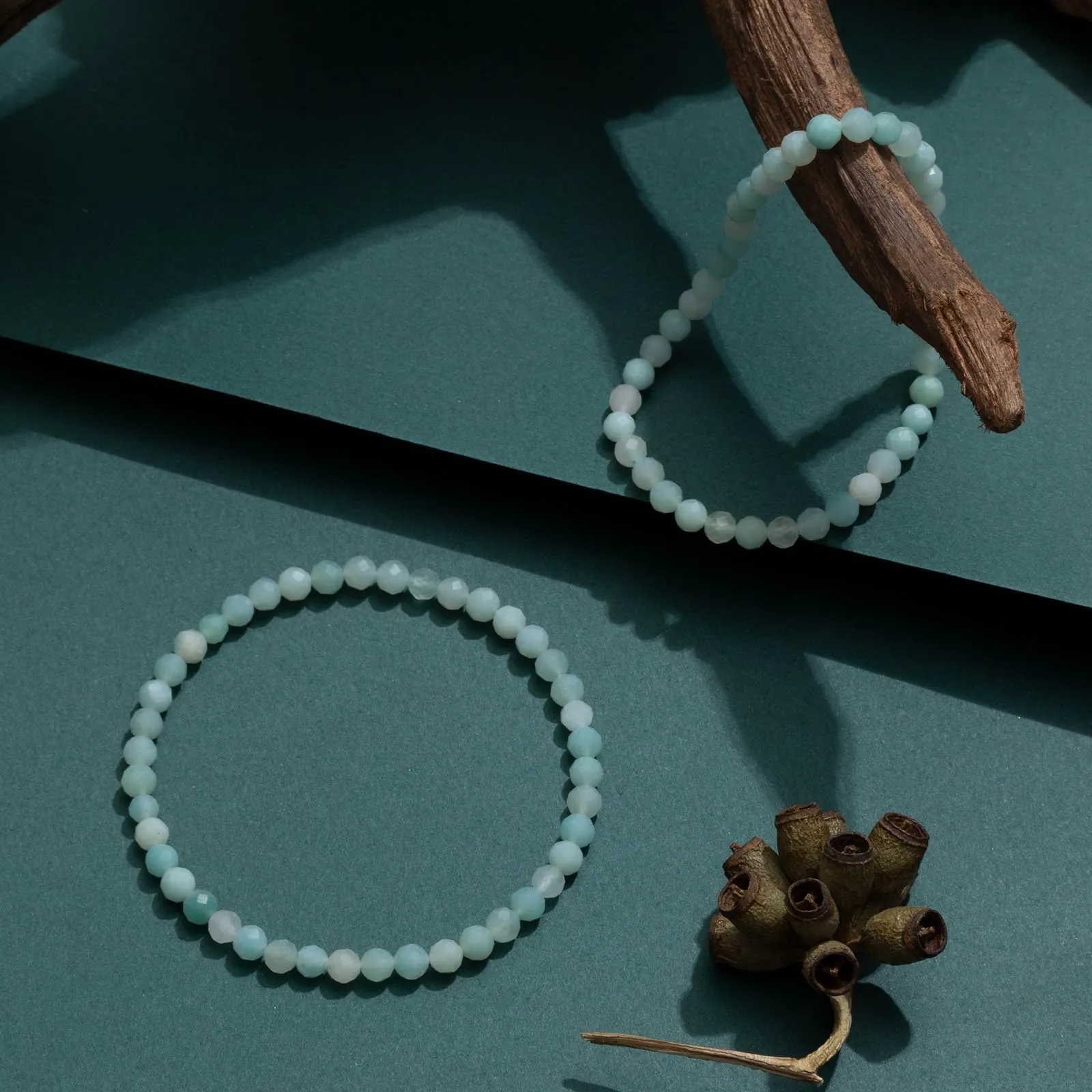 Landorilo Bracciale in Pietra Naturale Amazzonite Blu, 4 mm, 18-19 cm, Set da 2 pezzi - immagine 3