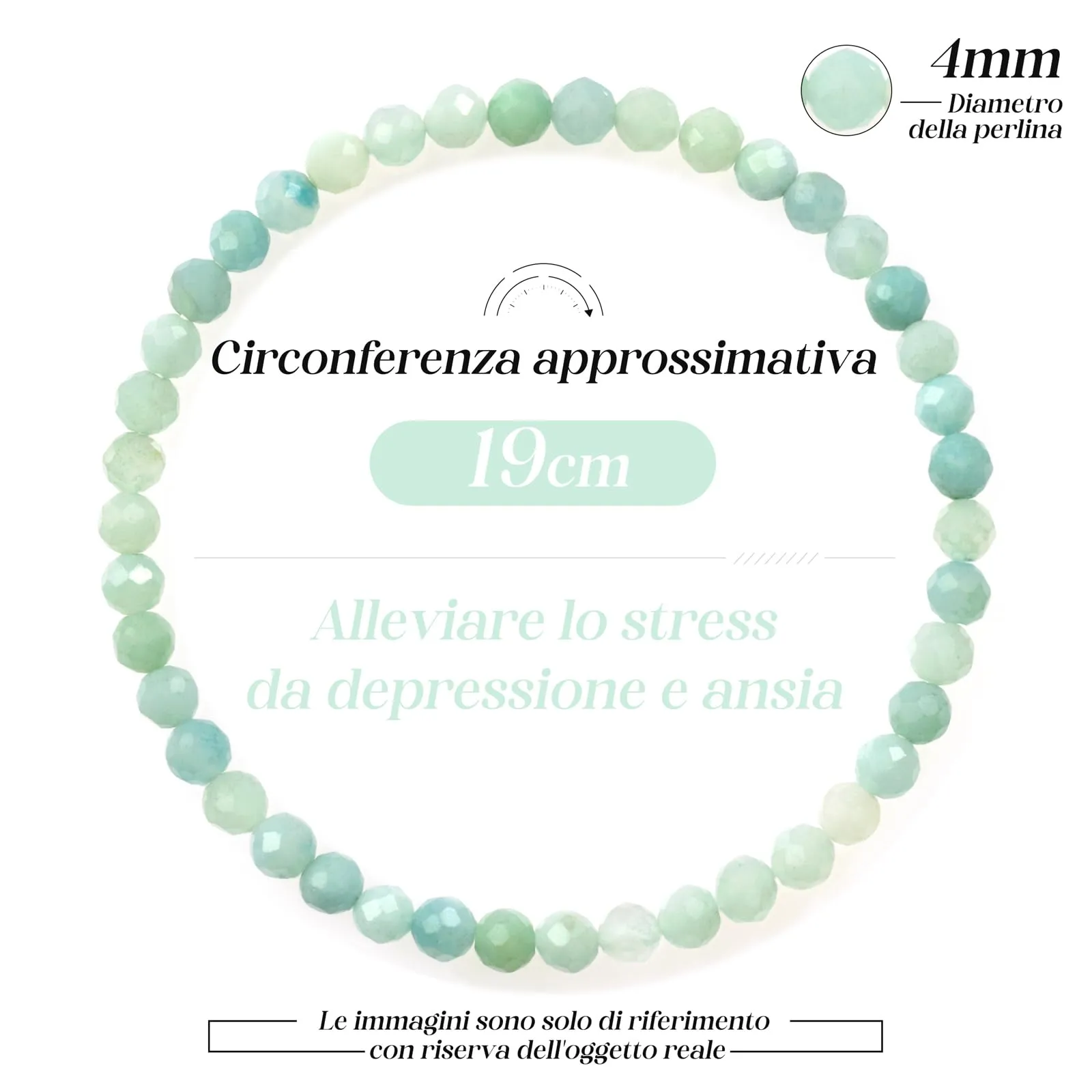 Landorilo Bracciale in Pietra Naturale Amazzonite Blu, 4 mm, 18-19 cm, Set da 2 pezzi - immagine 4