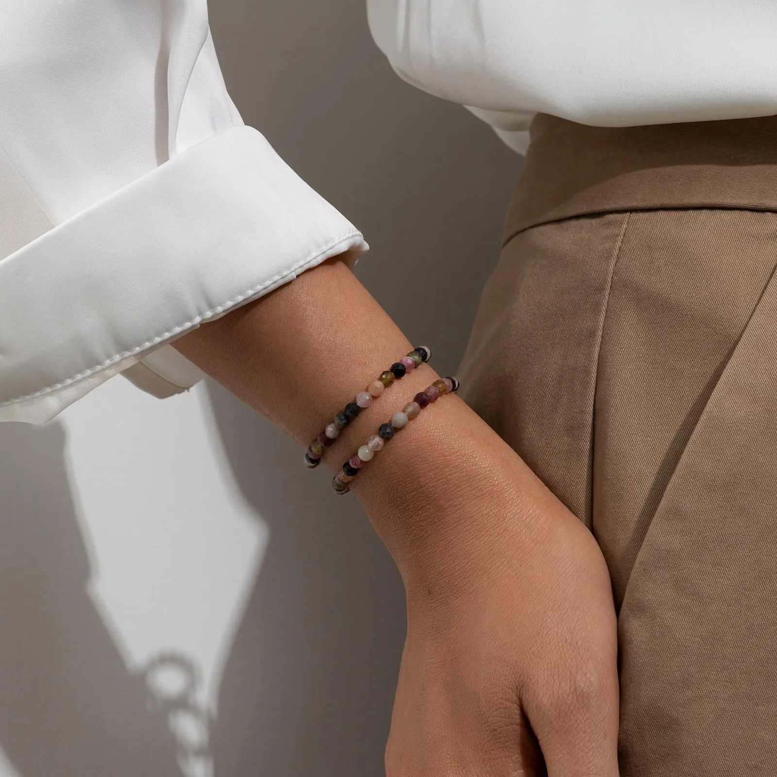 Landorilo Bracciale in Pietra Naturale Diaspro Colorato, 4 mm, 18-19 cm, Set da 2 pezzi - immagine 2