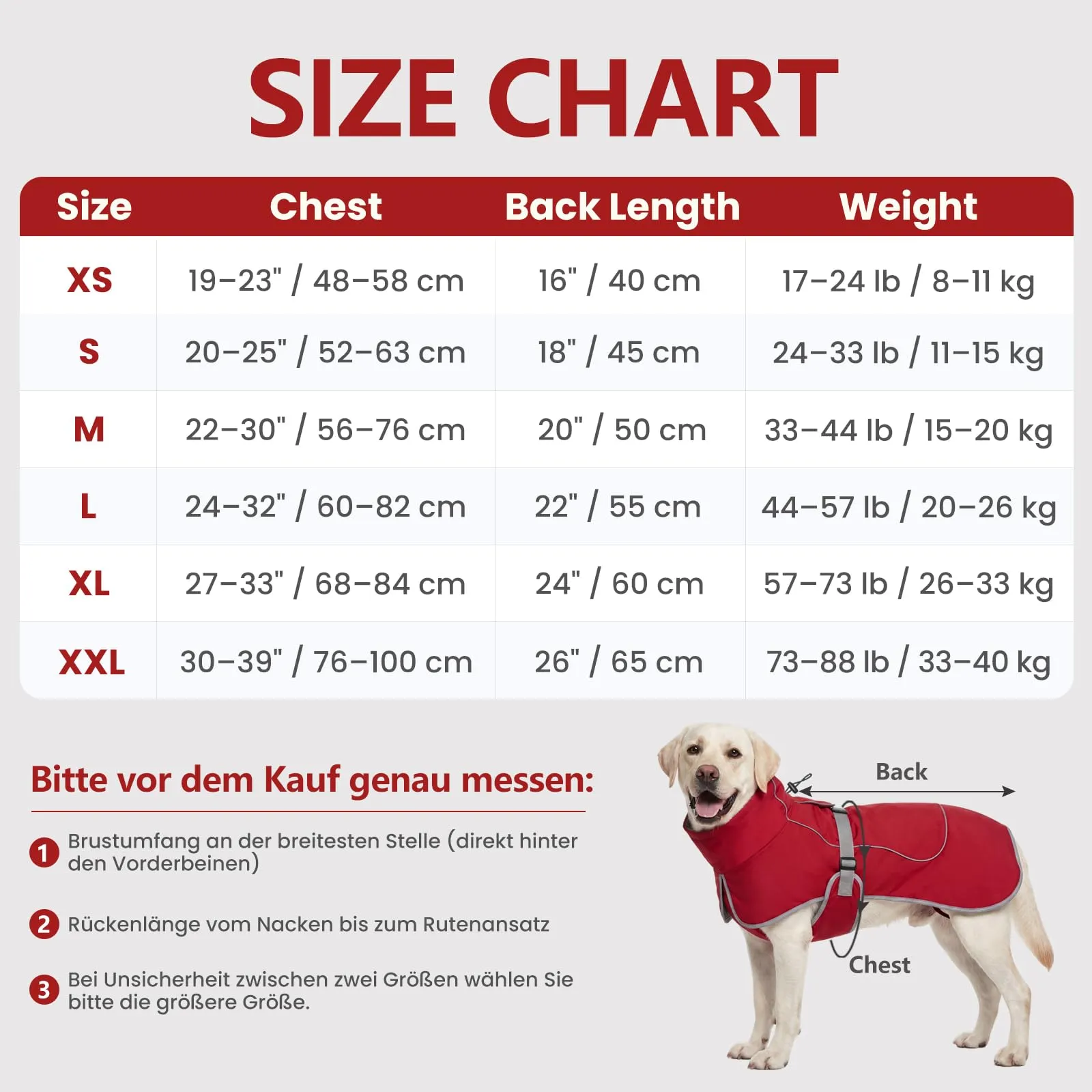 HEYWEAN Giacca Impermeabile Riflettente per Cani con Fodera in Pile, Rosso, Taglia M - immagine 2
