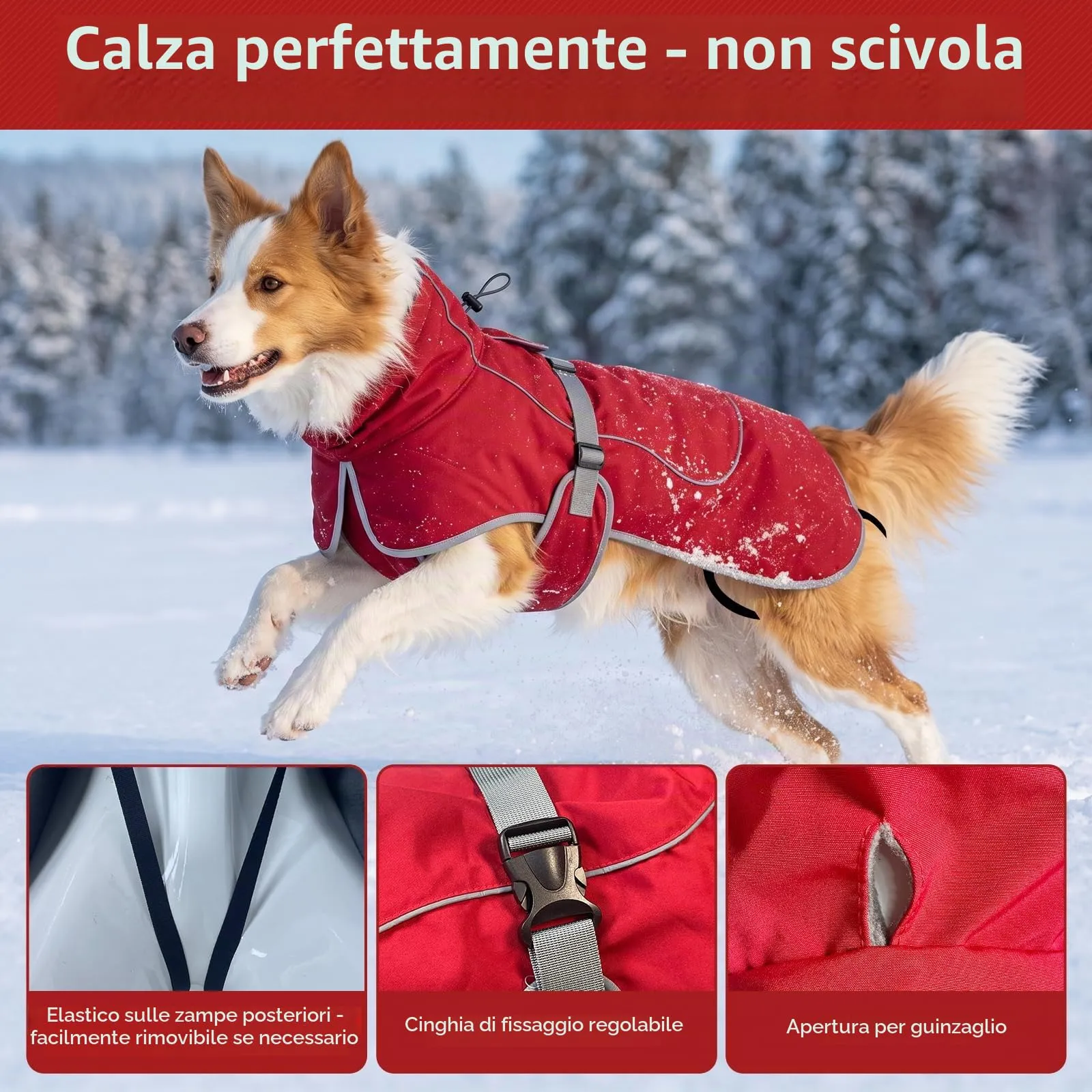 HEYWEAN Giacca Impermeabile Riflettente per Cani con Fodera in Pile, Rosso, Taglia M - immagine 6