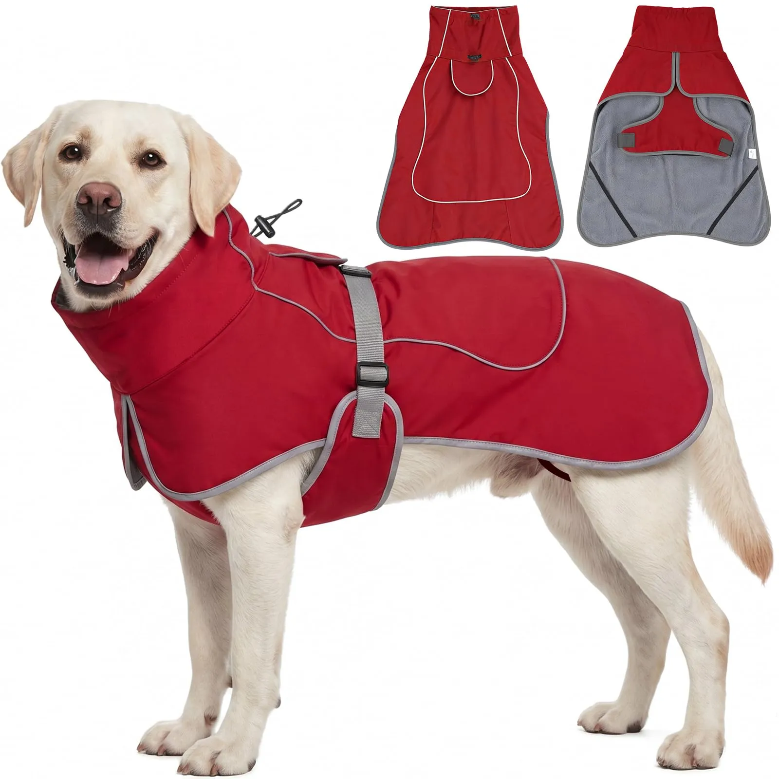HEYWEAN Giacca impermeabile e riflettente per cani con fodera in pile, Rosso, XXL - immagine 1