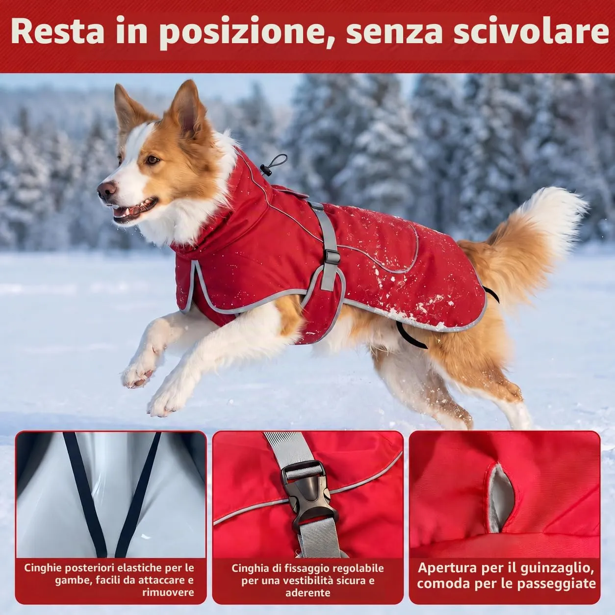 HEYWEAN Giacca impermeabile e riflettente per cani con fodera in pile, Rosso, XXL - immagine 6