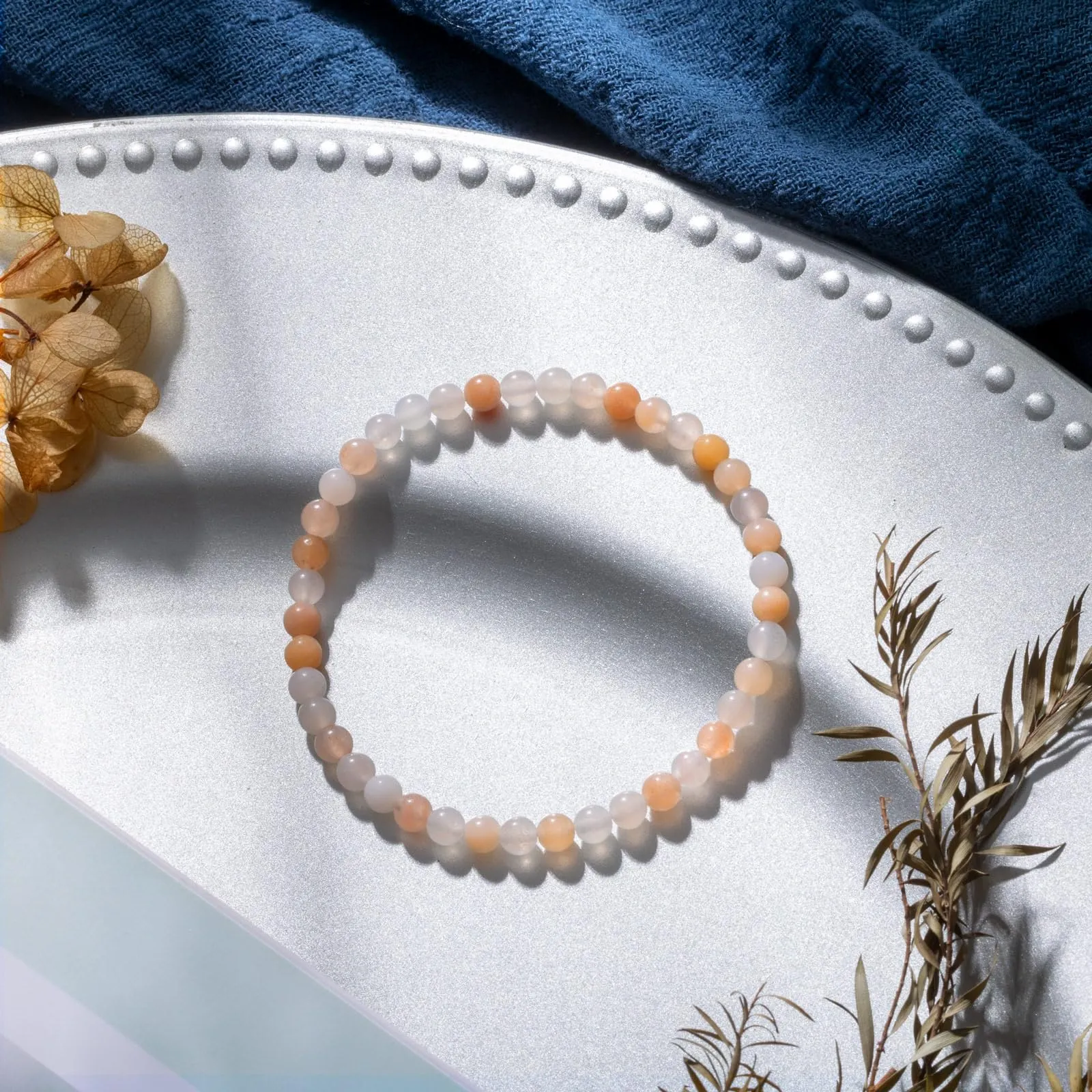 Landorilo Bracciale in Pietra Naturale 4 mm, Opale Rosa - immagine 3