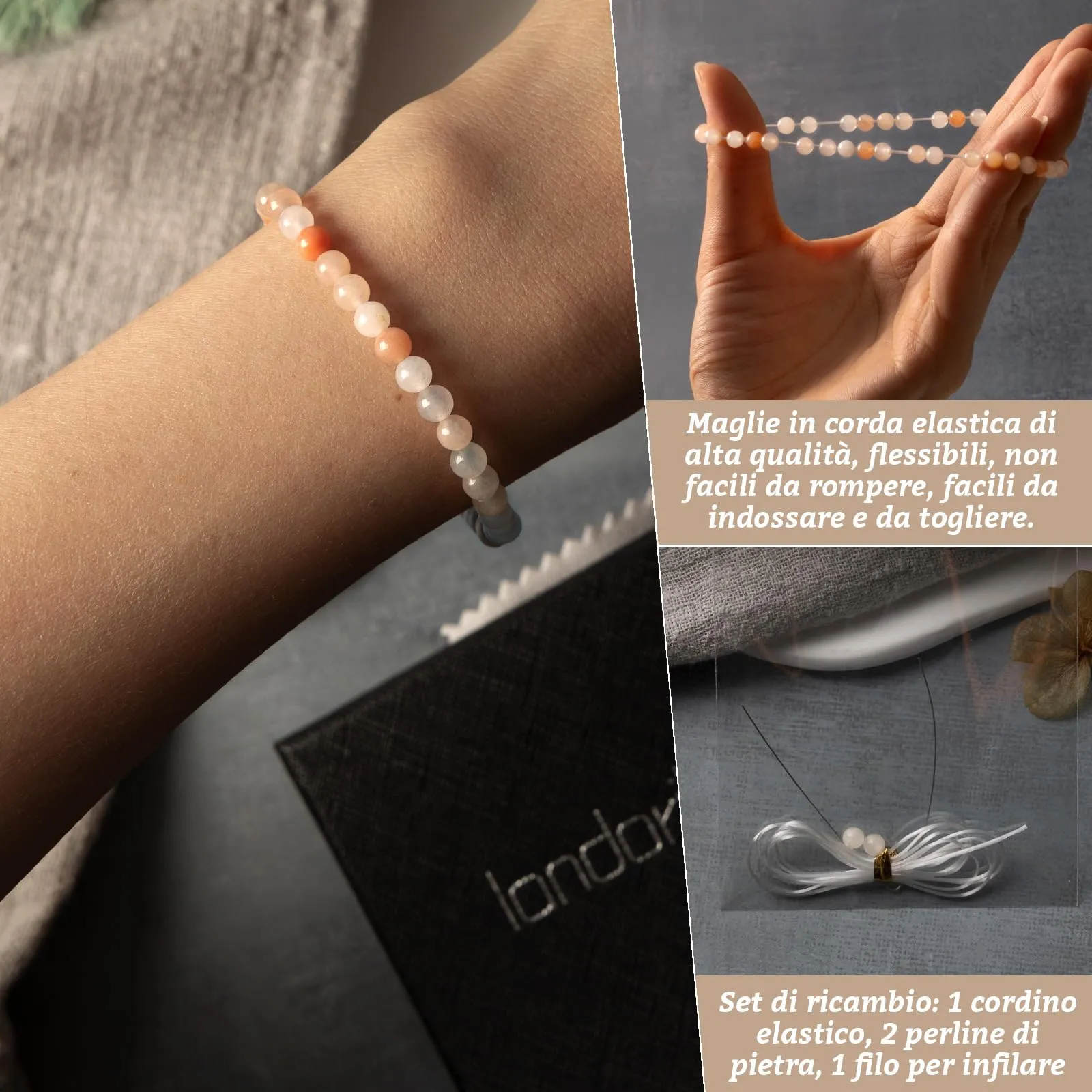 Landorilo Bracciale in Pietra Naturale 4 mm, Opale Rosa - immagine 5