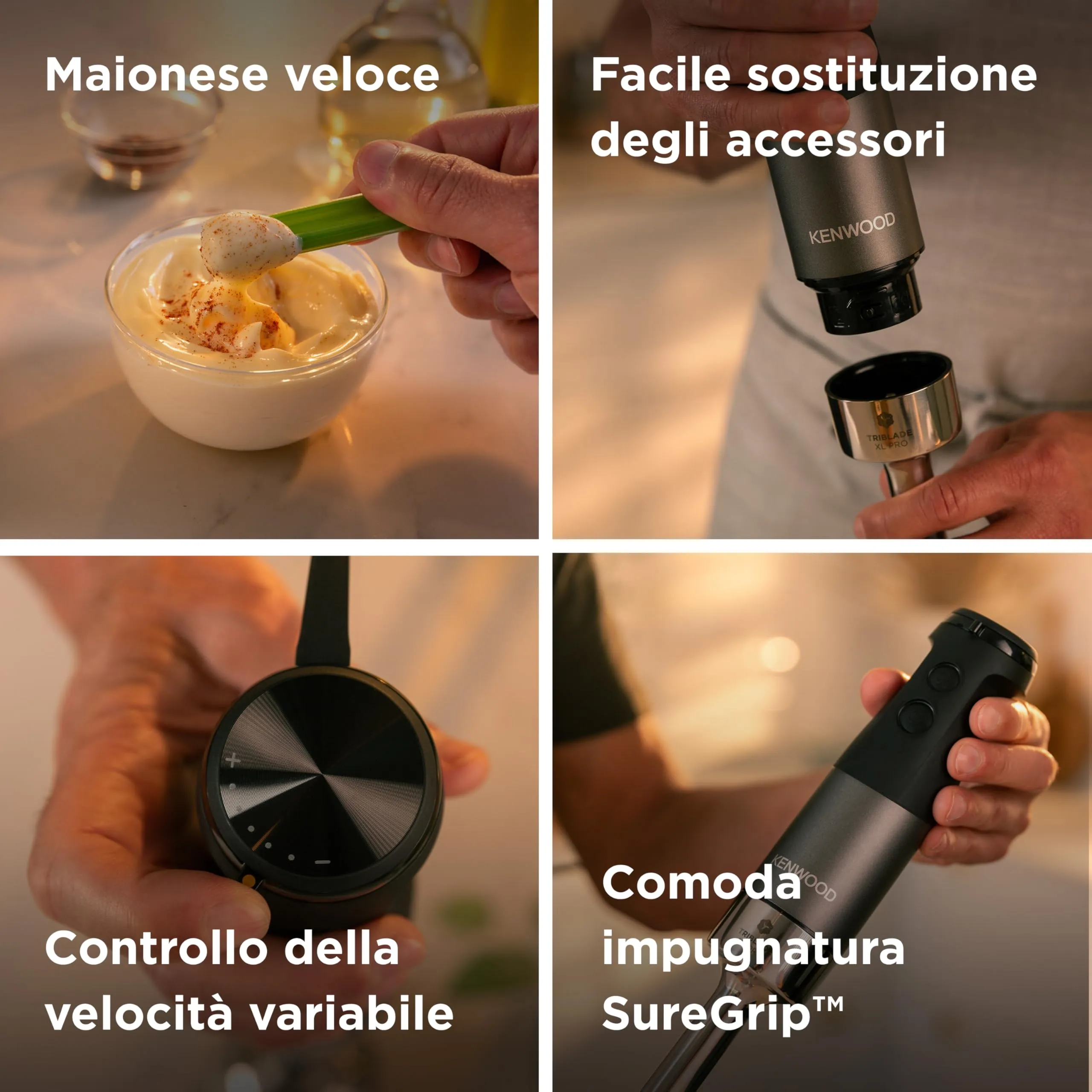 Kenwood Triblade XL Pro HBM80.322BK Minipimer 1200W Nero, con Asta Acciaio Inox, Tritatutto 500ml, Frusta, Emulsionatore, Bicchieri 700 e 250 ml - immagine 4