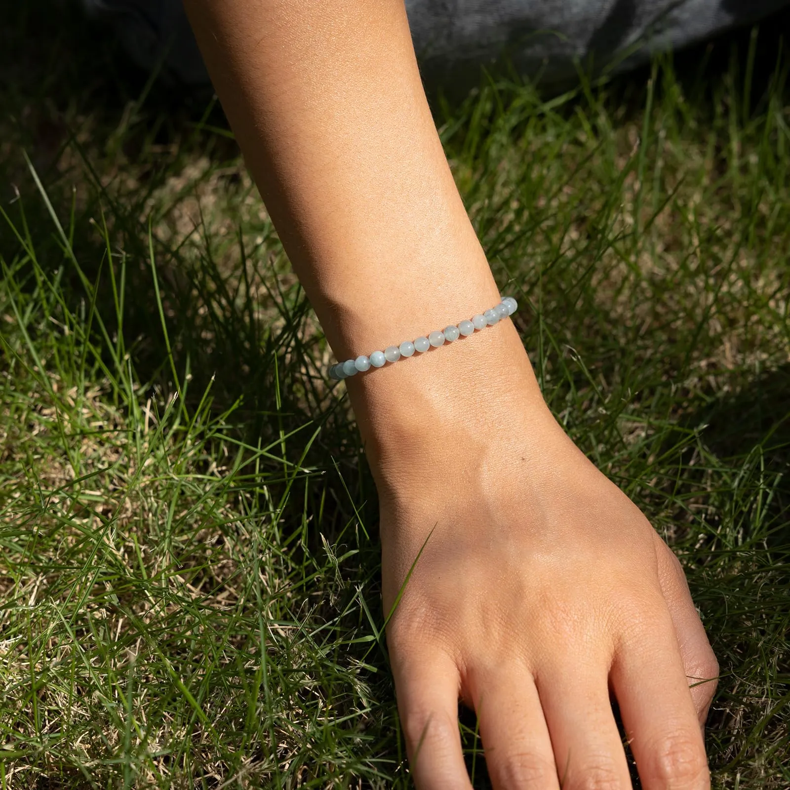 Landorilo Bracciale in Pietra Naturale Acquamarina, 4 mm, 18-19 cm - immagine 2