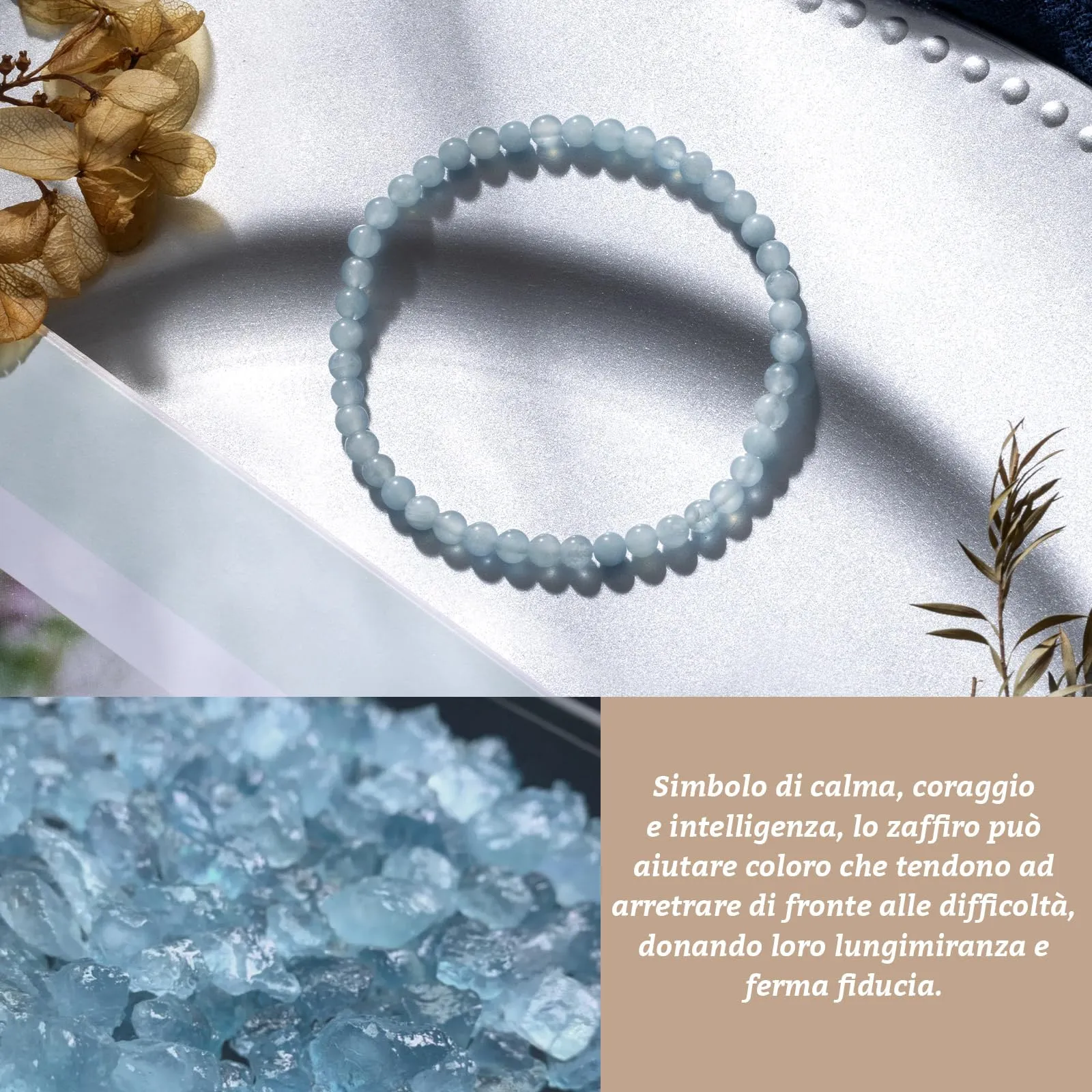 Landorilo Bracciale in Pietra Naturale Acquamarina, 4 mm, 18-19 cm - immagine 3