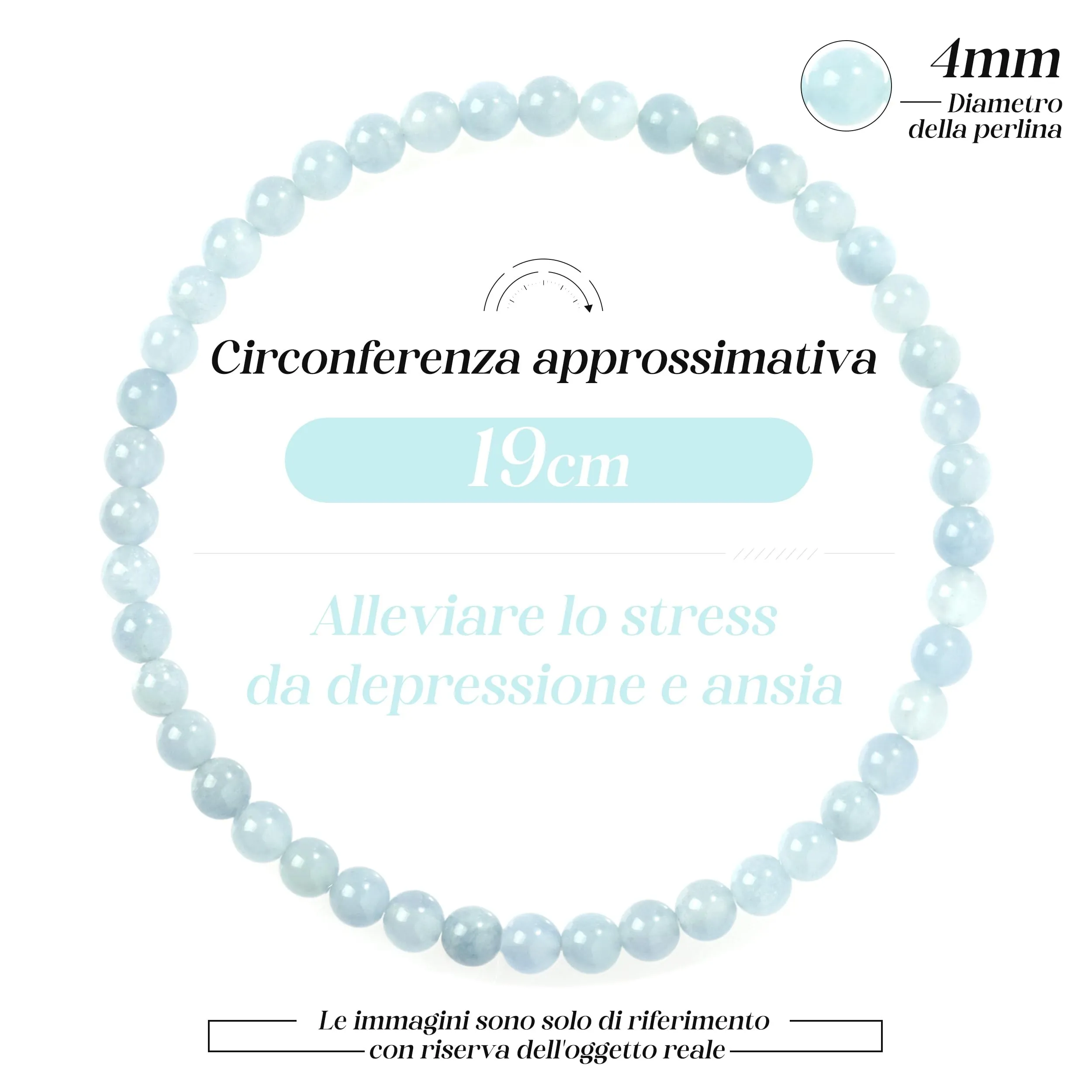 Landorilo Bracciale in Pietra Naturale Acquamarina, 4 mm, 18-19 cm - immagine 4