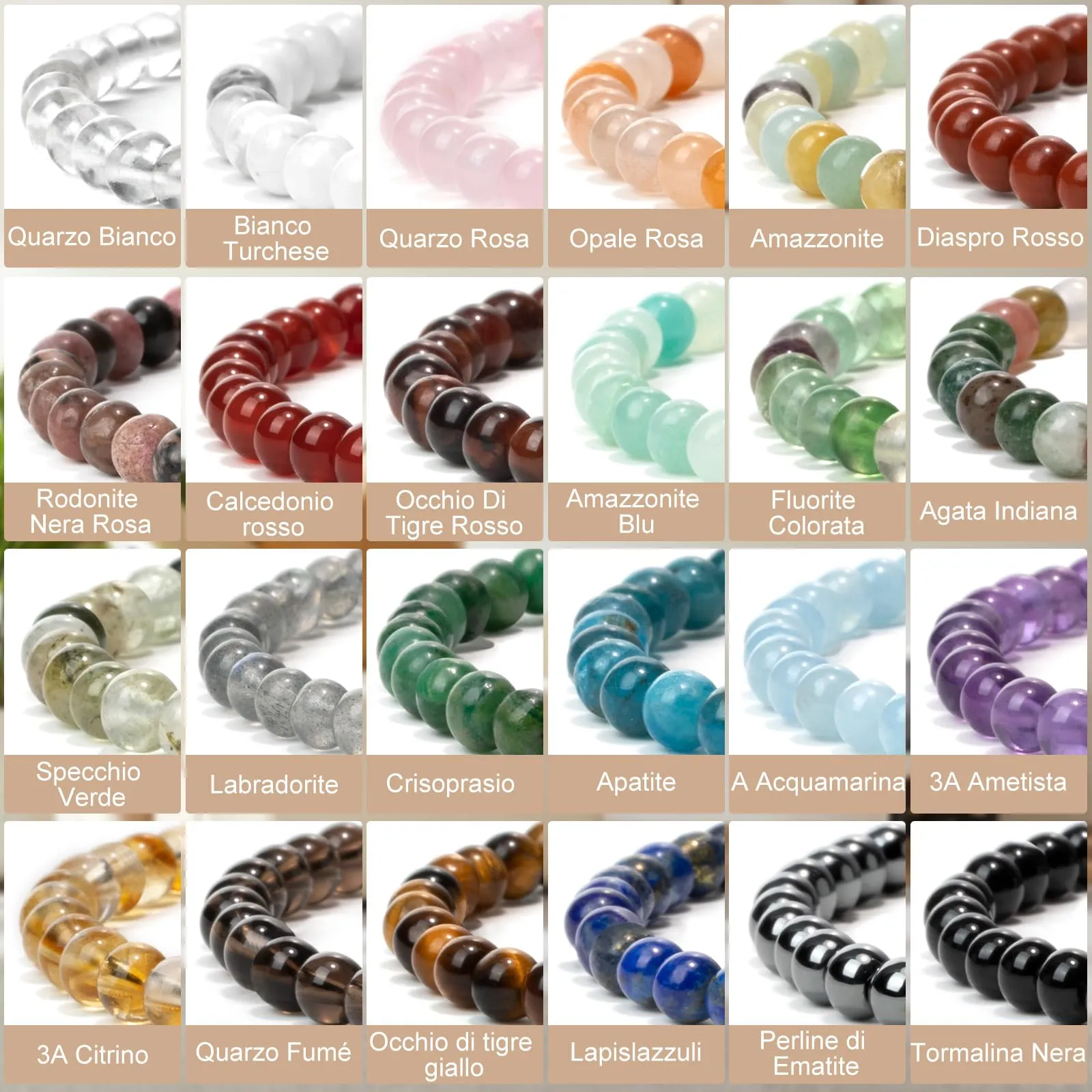 Landorilo Bracciale in Pietra Naturale Acquamarina, 4 mm, 18-19 cm - immagine 7