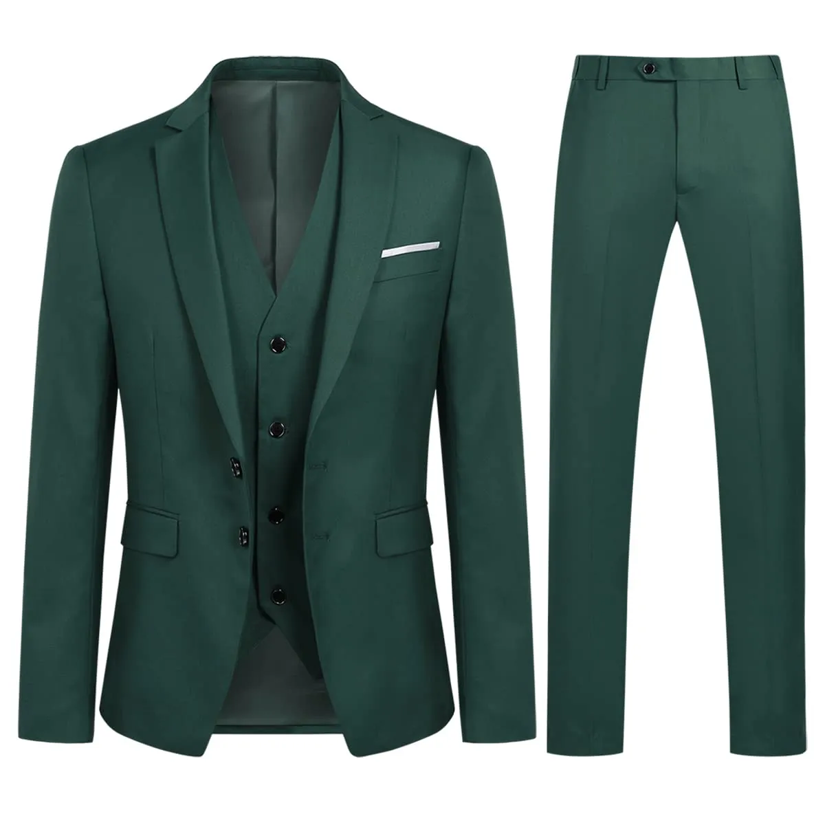 YOUTHUP Abito Uomo 3 Pezzi Slim Fit Blazer Gilet Pantaloni Verde - immagine 1