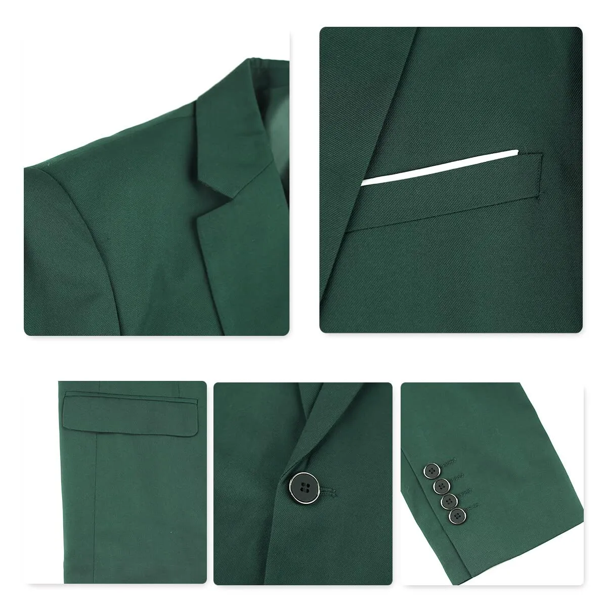 YOUTHUP Abito Uomo 3 Pezzi Slim Fit Blazer Gilet Pantaloni Verde - immagine 7