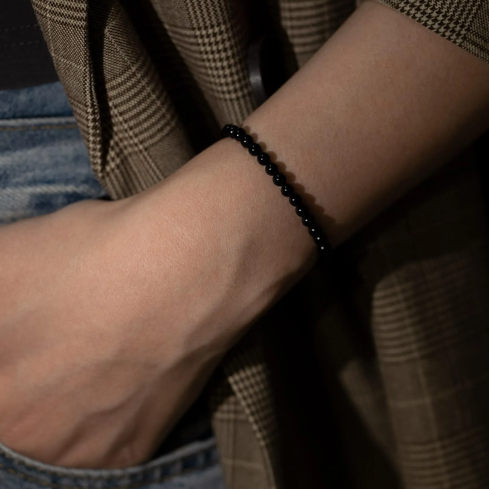 Landorilo Bracciale in Tormalina Nera, Pietra Naturale 4 mm, 18-19 cm - immagine 2