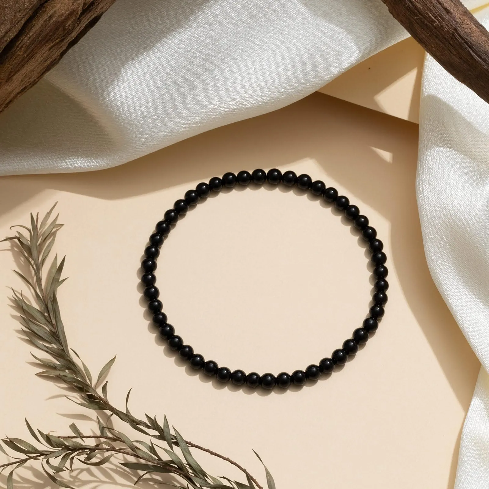Landorilo Bracciale in Tormalina Nera, Pietra Naturale 4 mm, 18-19 cm - immagine 3