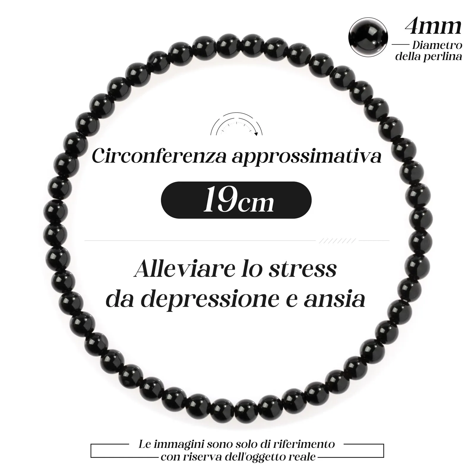 Landorilo Bracciale in Tormalina Nera, Pietra Naturale 4 mm, 18-19 cm - immagine 4