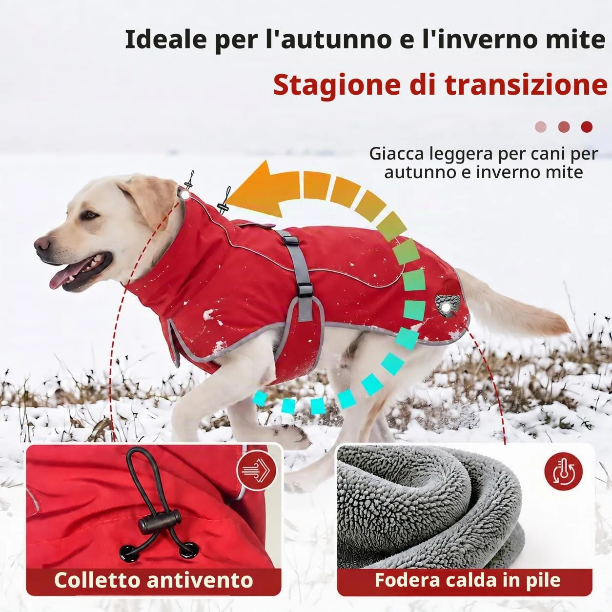 HEYWEAN Giacca Impermeabile Riflettente per Cani con Fodera in Pile, Rosso, Taglia L - immagine 4