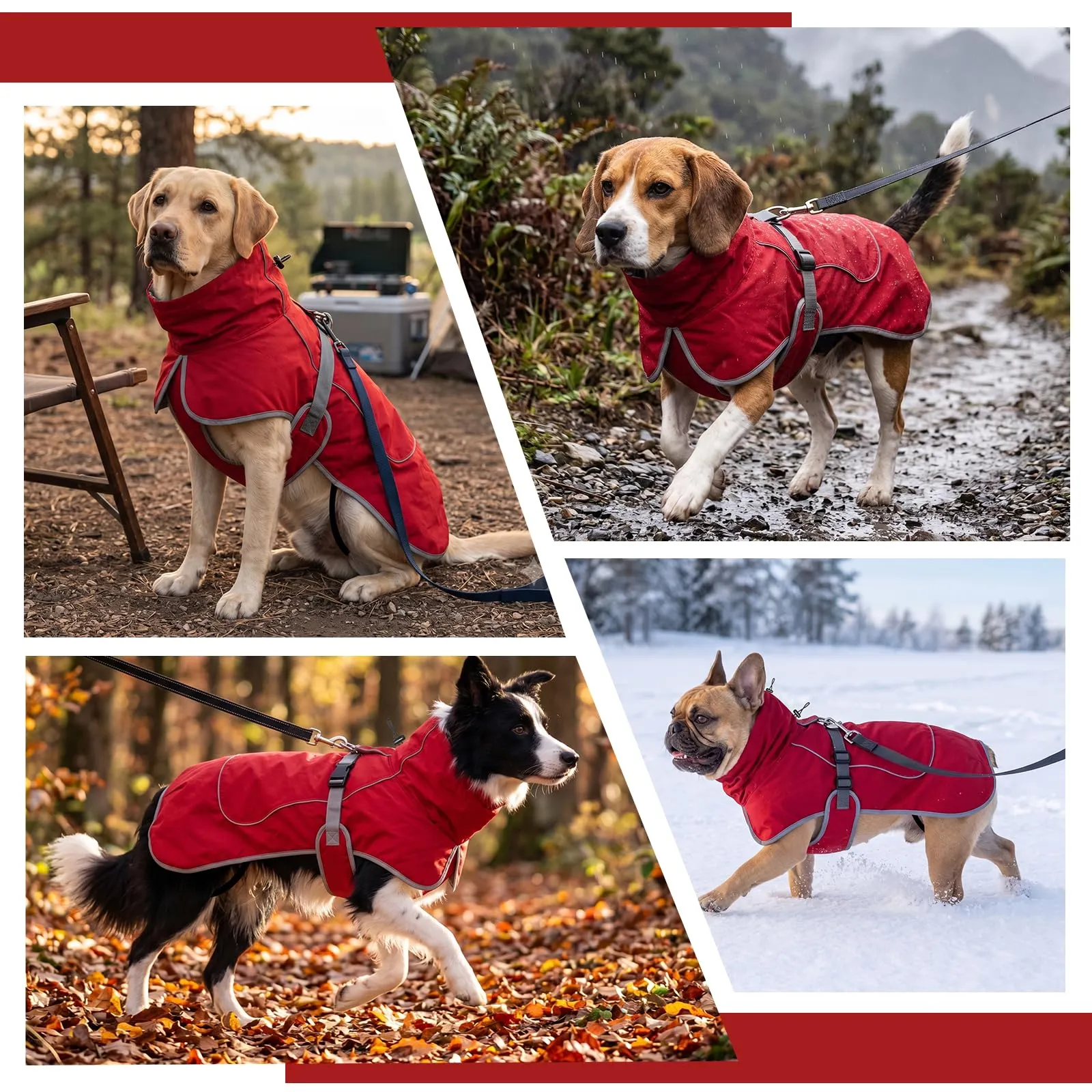 HEYWEAN Giacca Impermeabile Riflettente per Cani con Fodera in Pile, Rosso, Taglia L - immagine 7