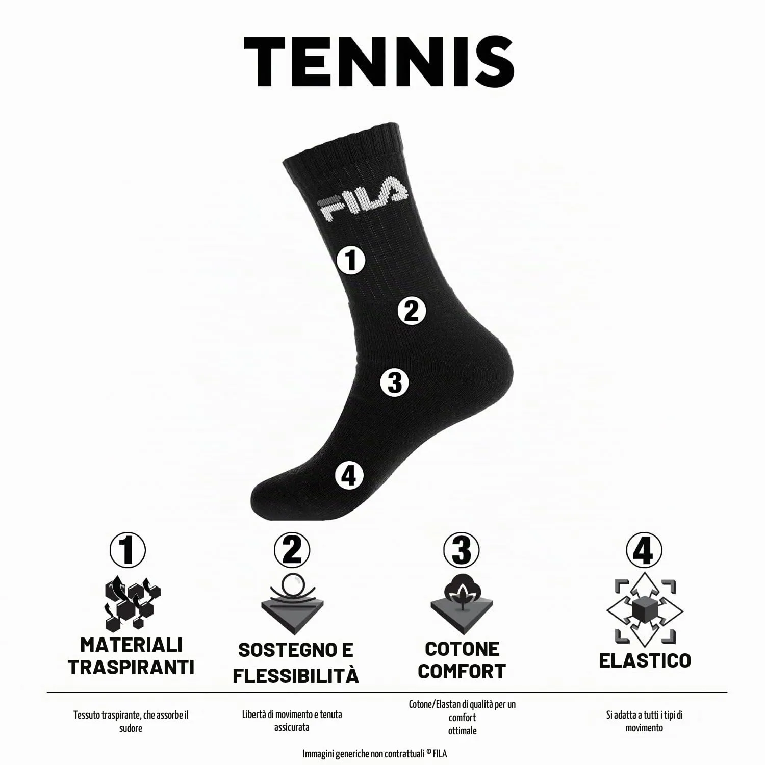 Fila Calzini Sportivi Uomo in Cotone, Set di 6, Nero, Taglia 35/38 - immagine 3