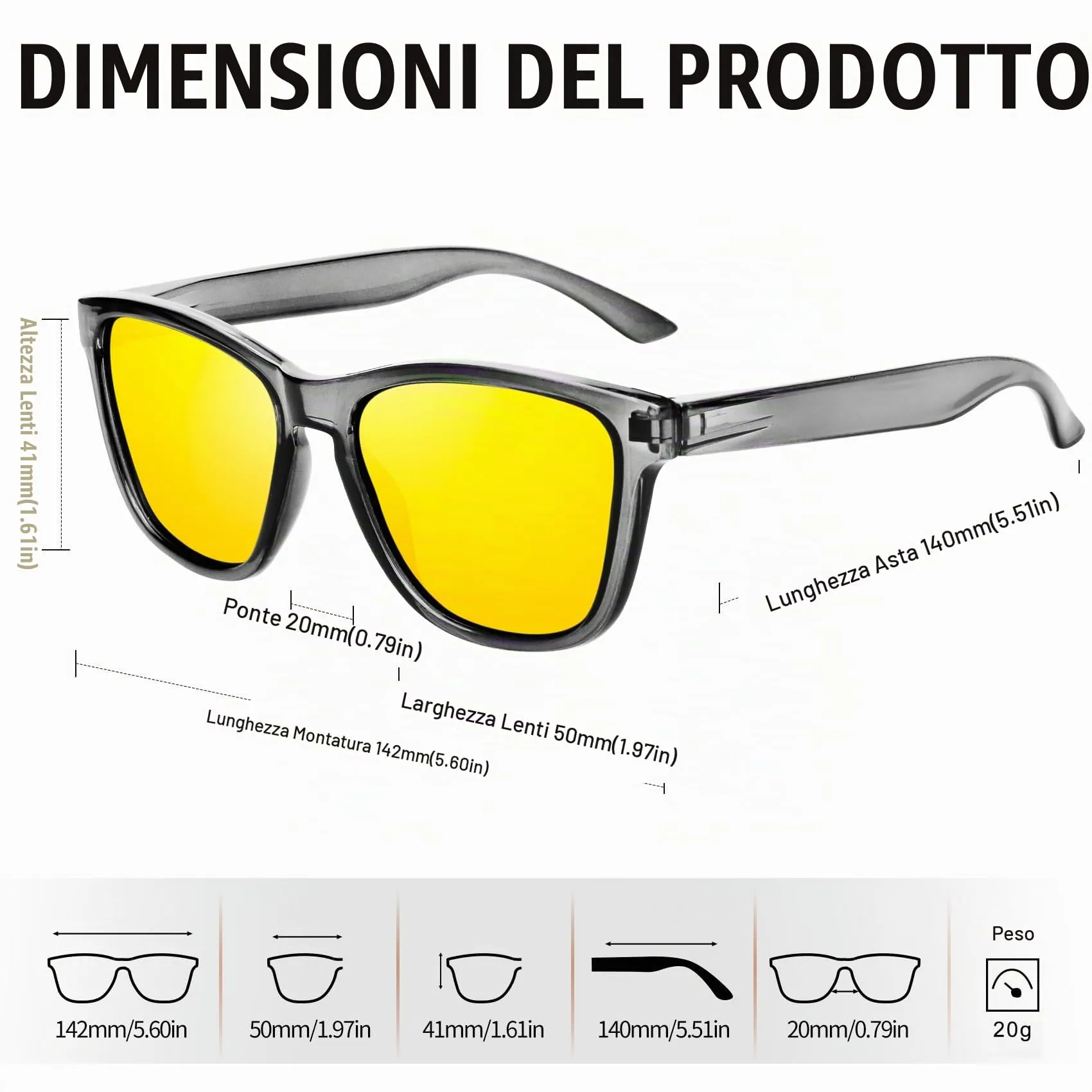 KANASTAL Occhiali Guida Notturna Unisex Lenti Gialle Montatura Grigia - immagine 5