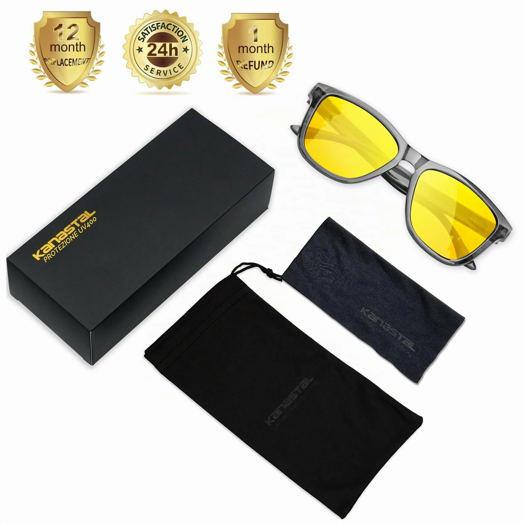 KANASTAL Occhiali Guida Notturna Unisex Lenti Gialle Montatura Grigia - immagine 6