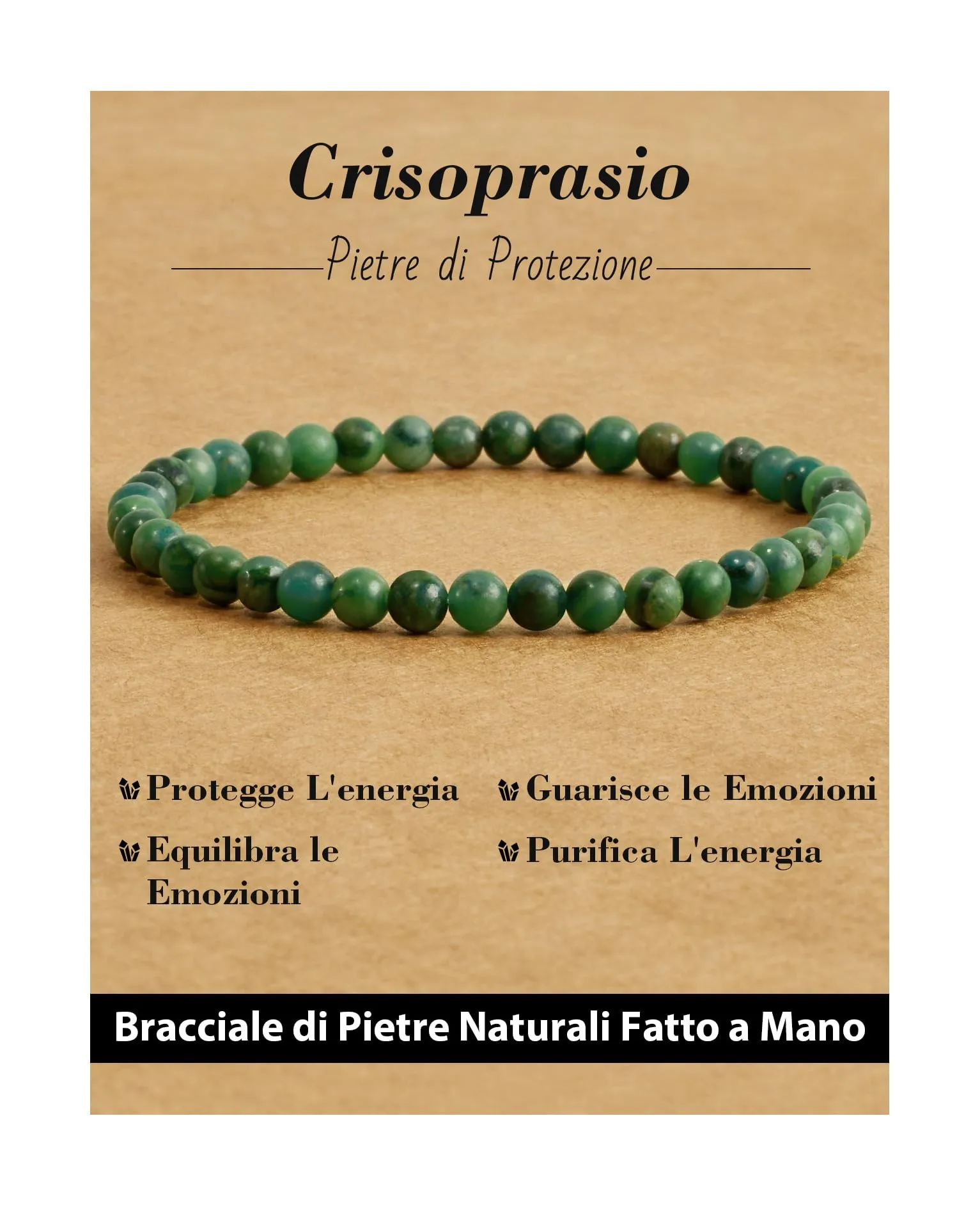 Landorilo Bracciale in Pietra Naturale Crisoprasio, 4 mm - immagine 1