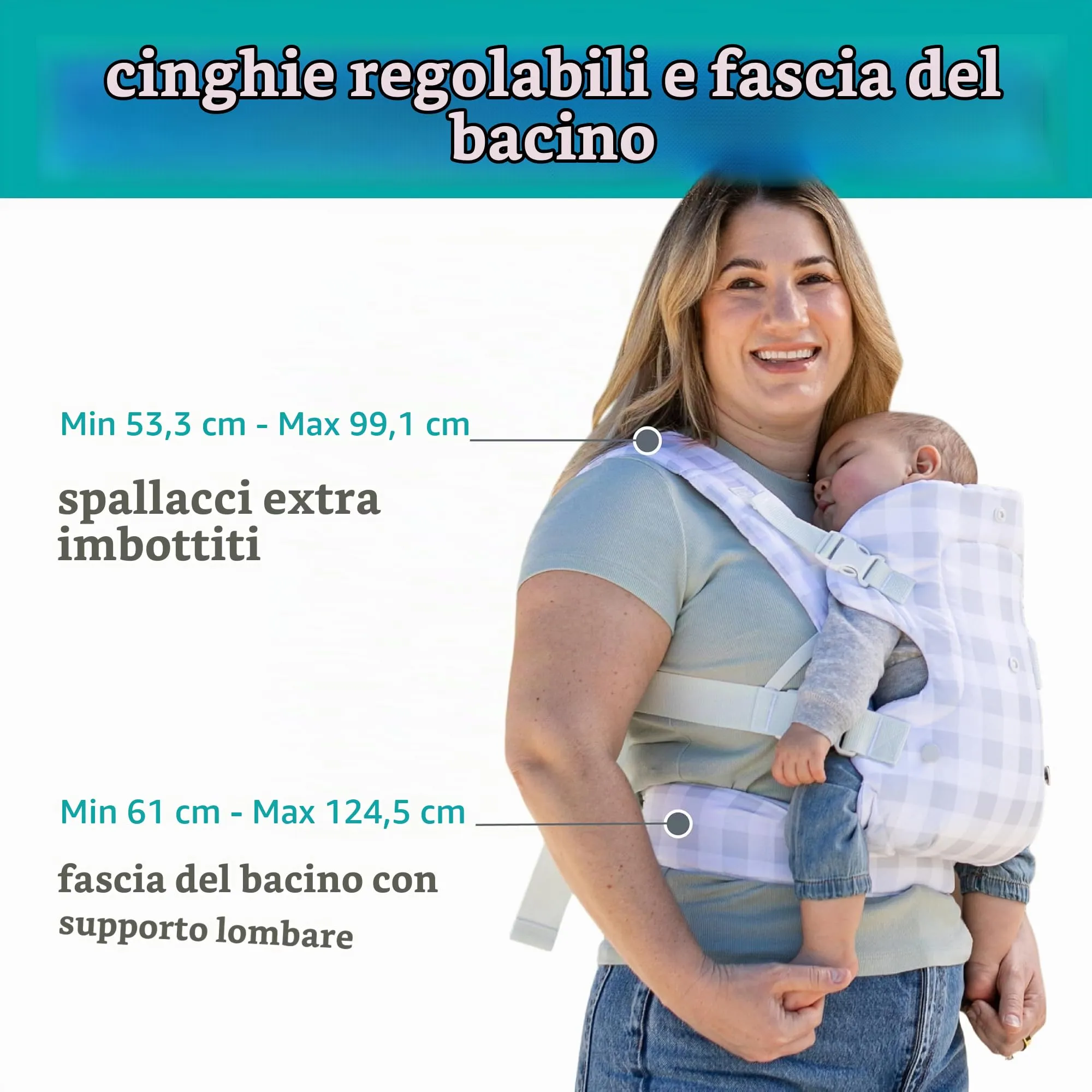 Infantino Flip Advanced Marsupio Neonato 4-in-1 Ergonomico, Trasporto Frontale e Dorsale, 3,6-14,5 kg, Gingham - immagine 3