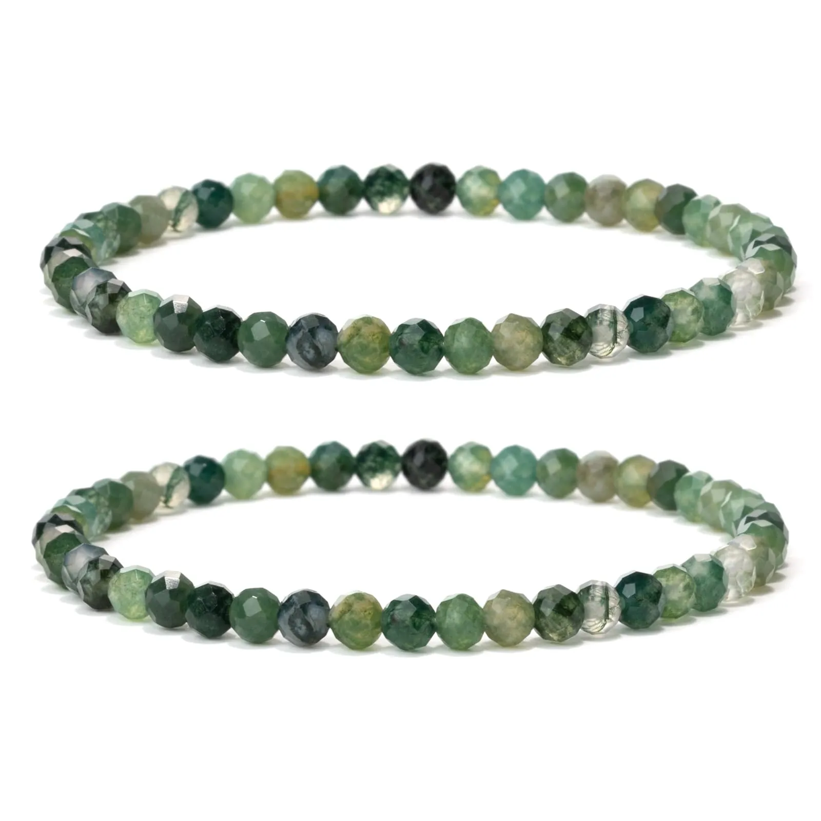 Landorilo Bracciale in Agata Muschiata, Pietra Naturale Sfaccettata 4 mm, 18-19 cm, Set da 2 Pezzi - immagine 1