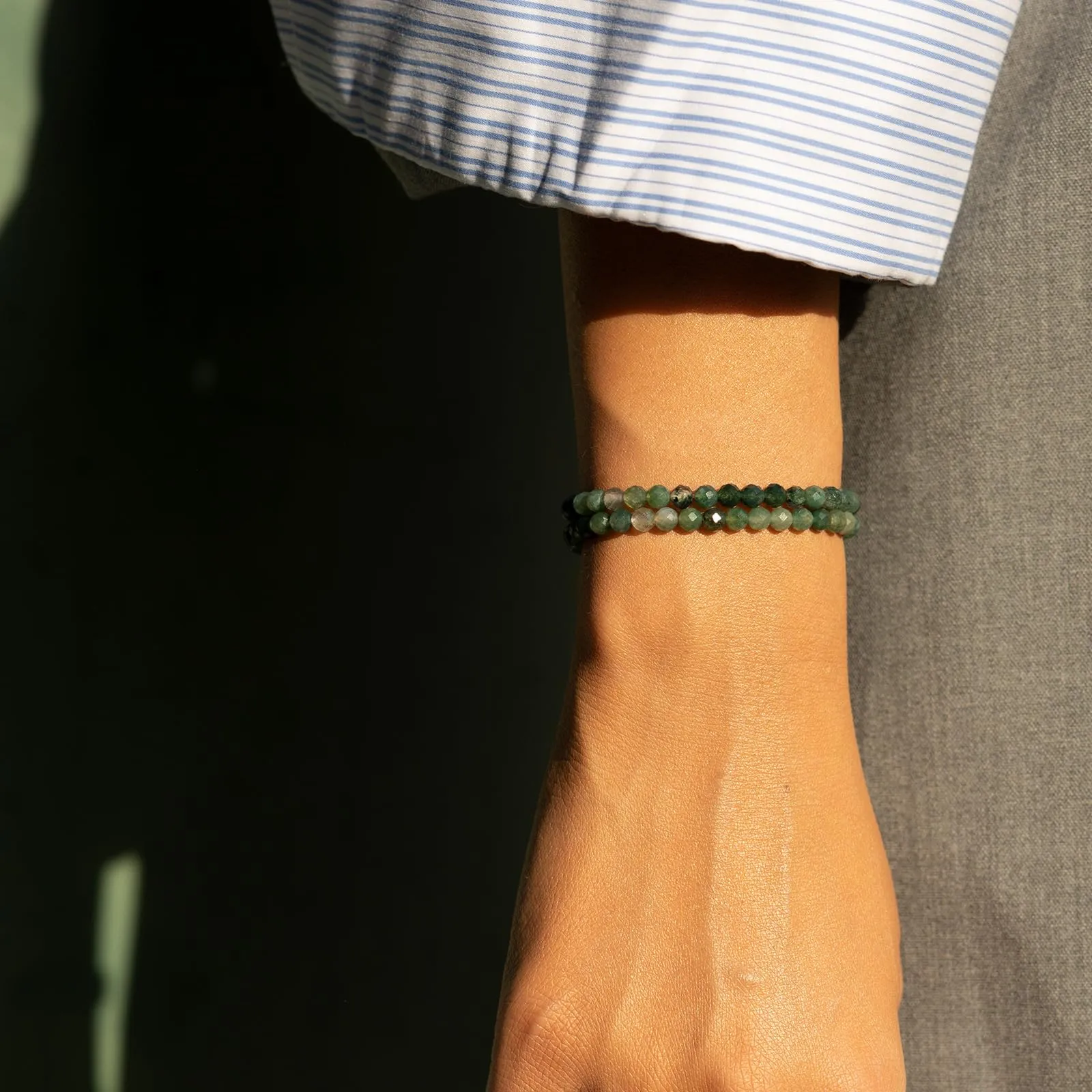 Landorilo Bracciale in Agata Muschiata, Pietra Naturale Sfaccettata 4 mm, 18-19 cm, Set da 2 Pezzi - immagine 2