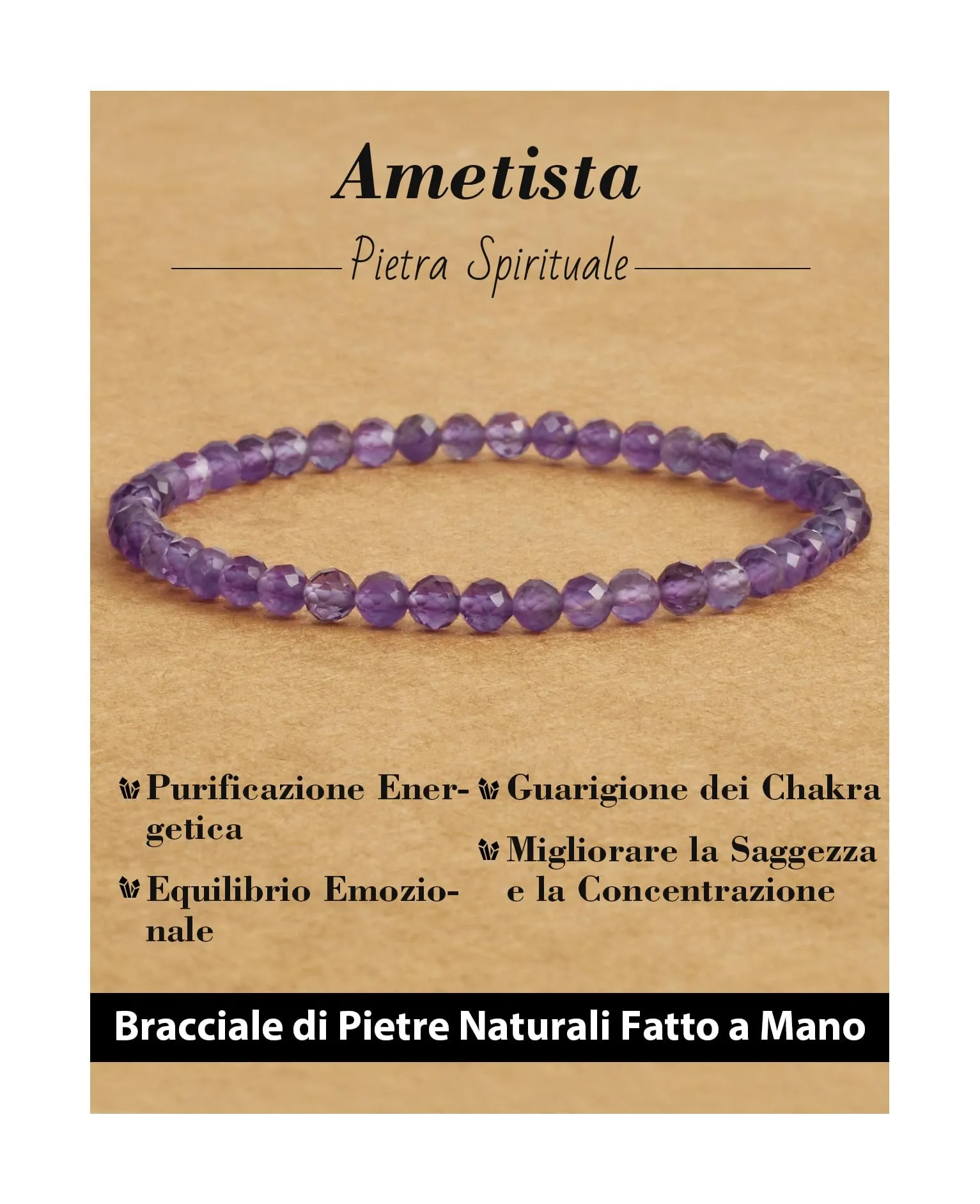 Landorilo Bracciale in Ametista Naturale Sfaccettata, 4 mm - immagine 1