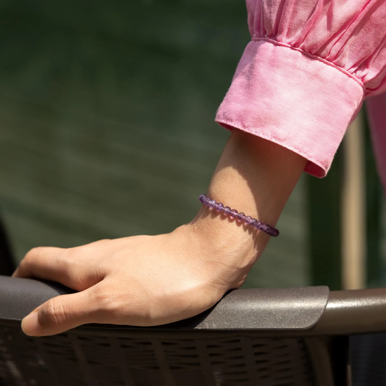 Landorilo Bracciale in Ametista Naturale Sfaccettata, 4 mm - immagine 2